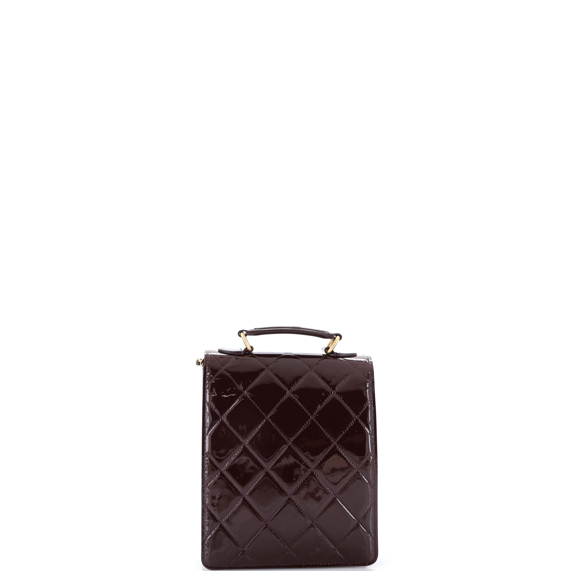 CC Vertical Top Handle Chain Flap Bag Quilted Patent Small - Image 3