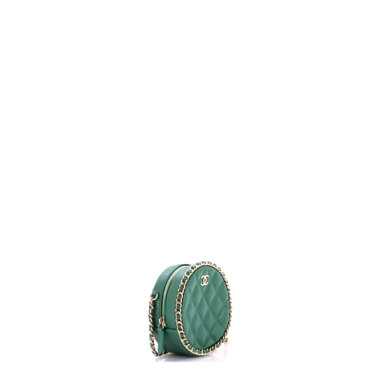 Chain Around Round Clutch with Chain Quilted Lambskin - Image 2