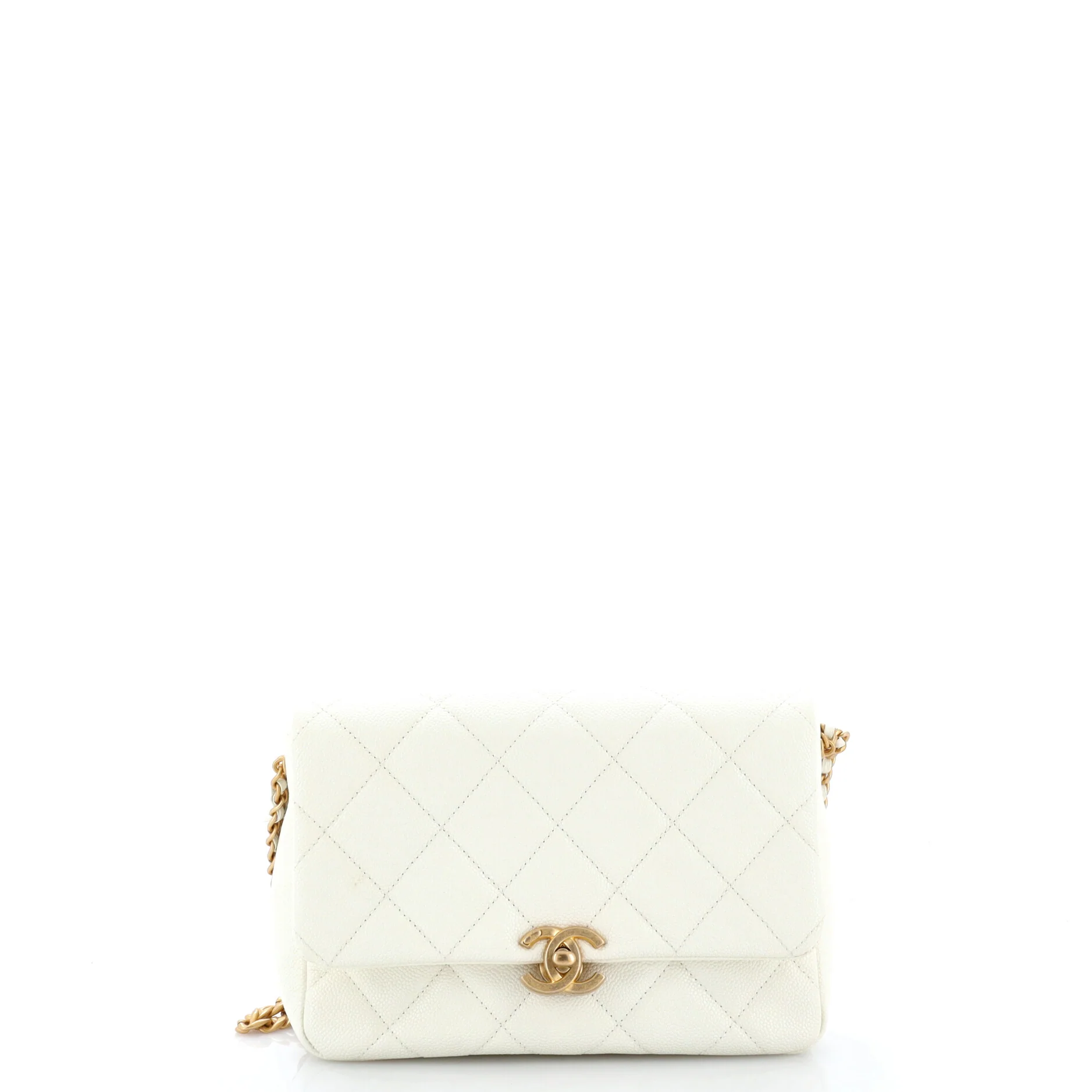 Chain Melody Flap Bag Quilted Caviar Small