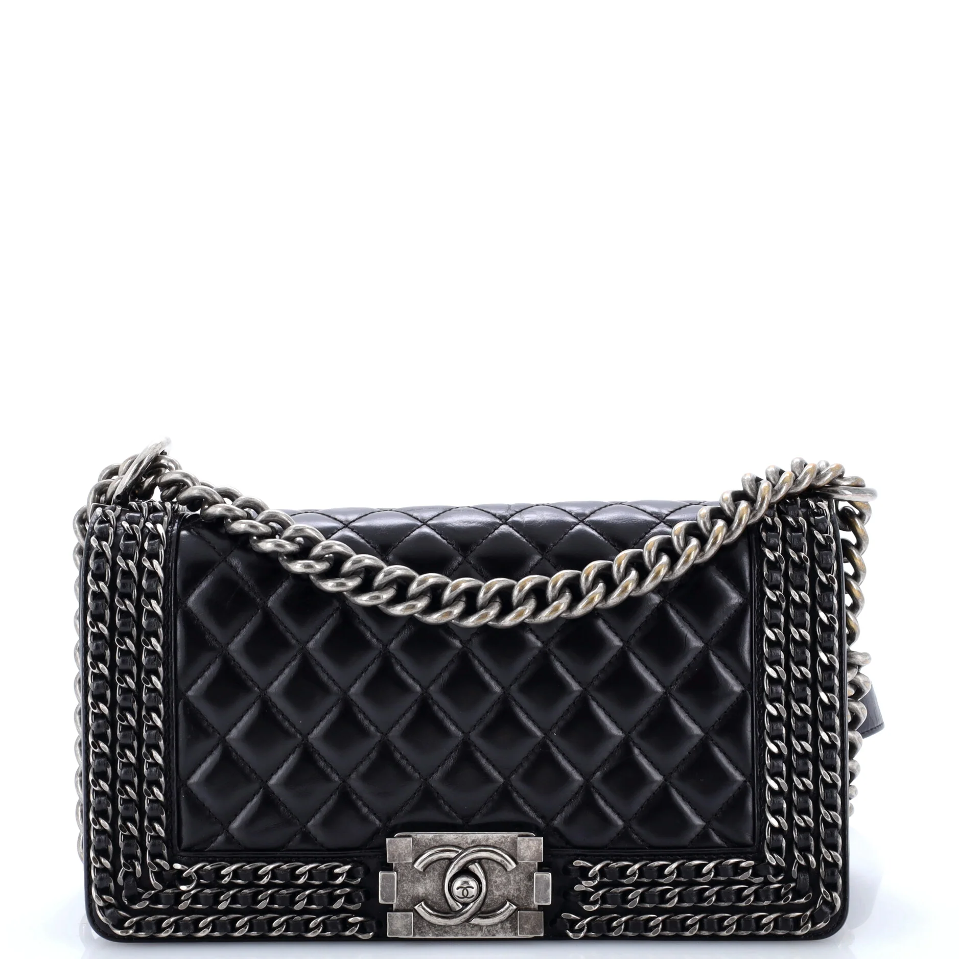 Chained Boy Flap Bag Quilted Glazed Calfskin Old Medium