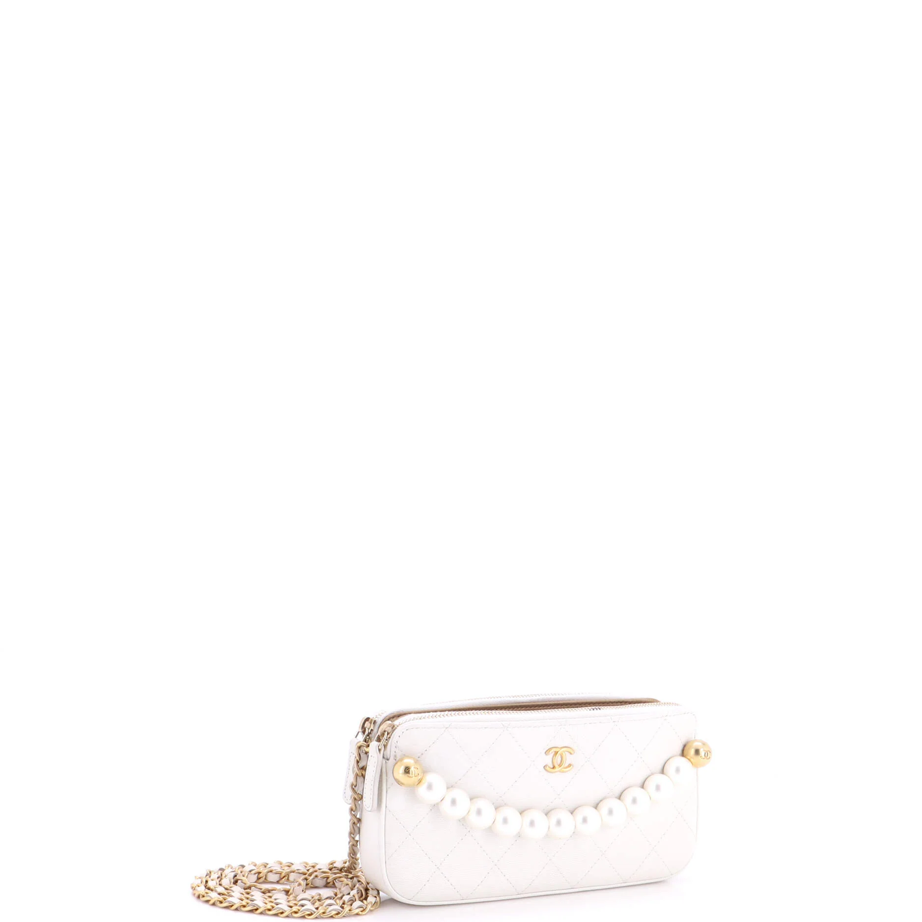 Chic Pearls Double Zip Clutch with Chain Quilted Lambskin - Image 2