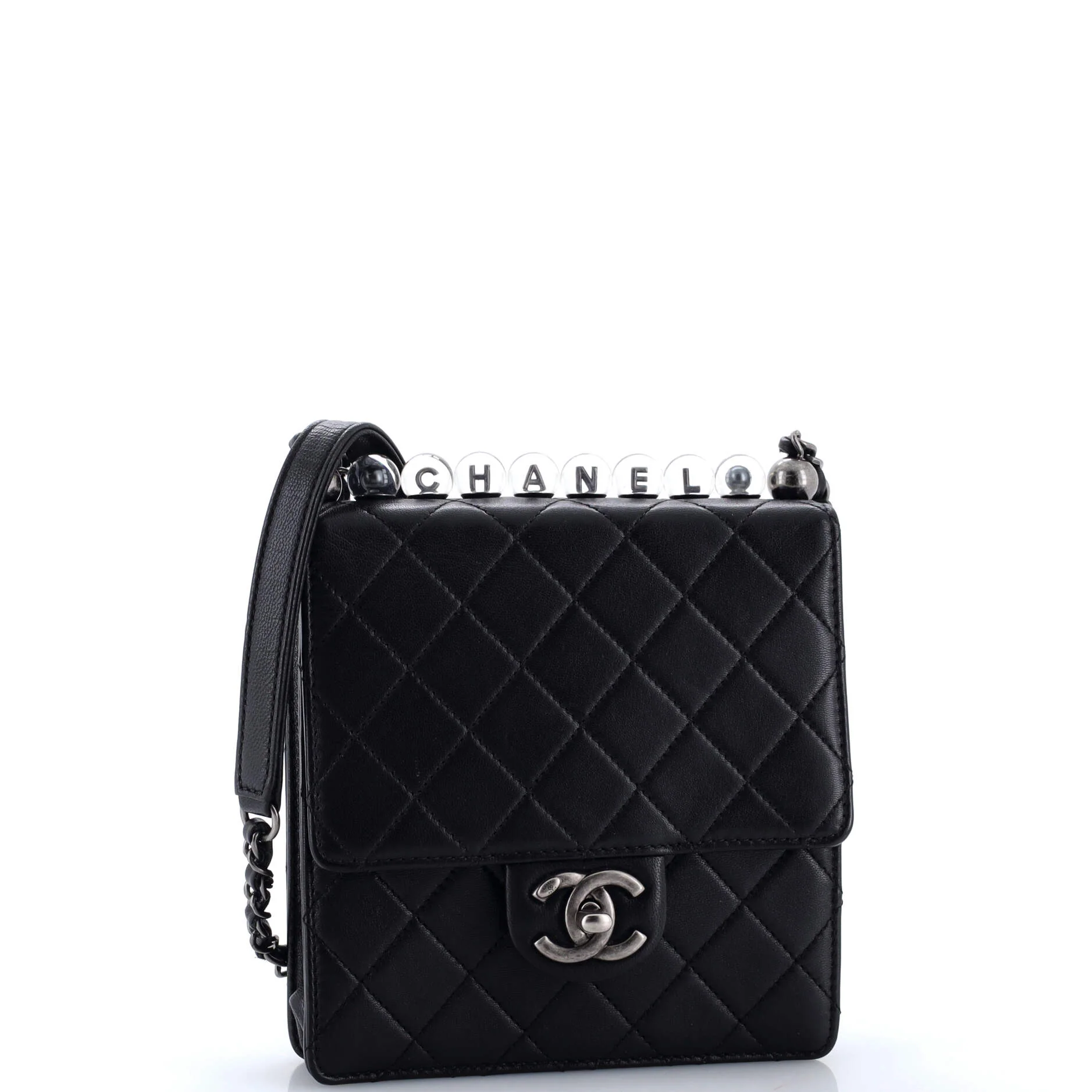 Chic Pearls Flap Bag Quilted Goatskin with Acrylic Beads Mini - Image 2