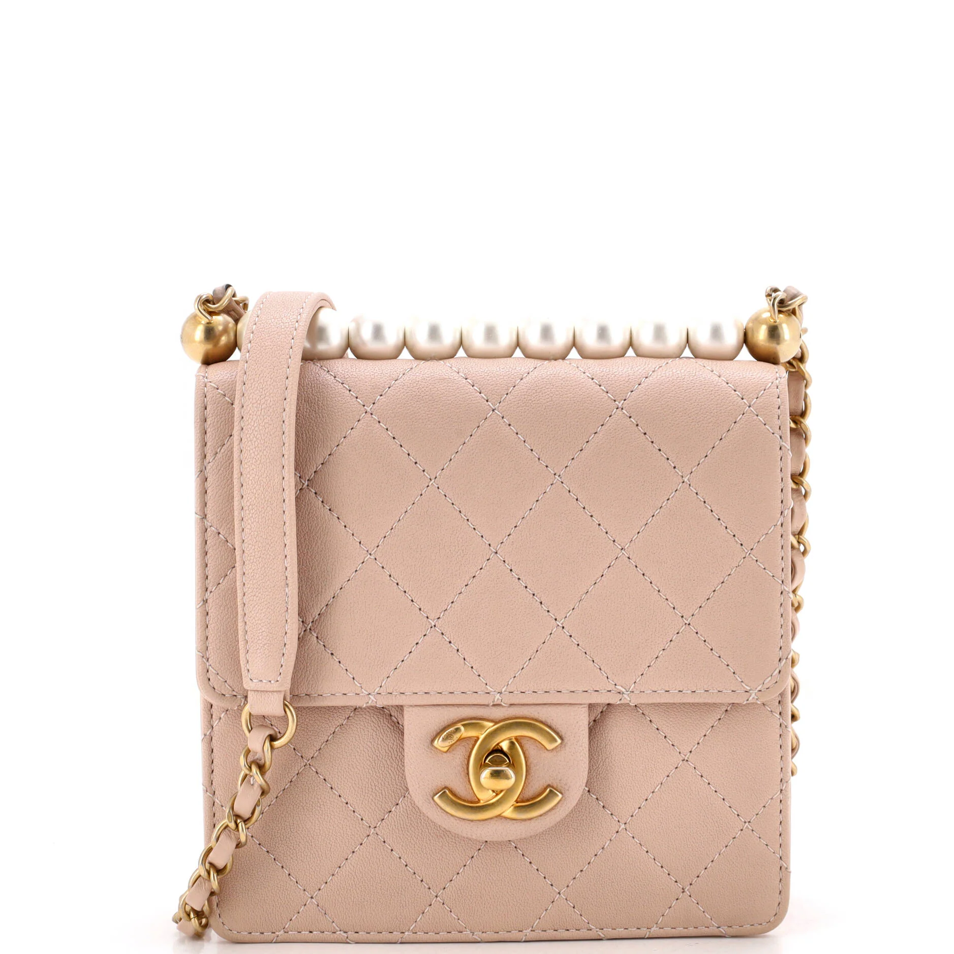 Chic Pearls Flap Bag Quilted Lambskin Mini