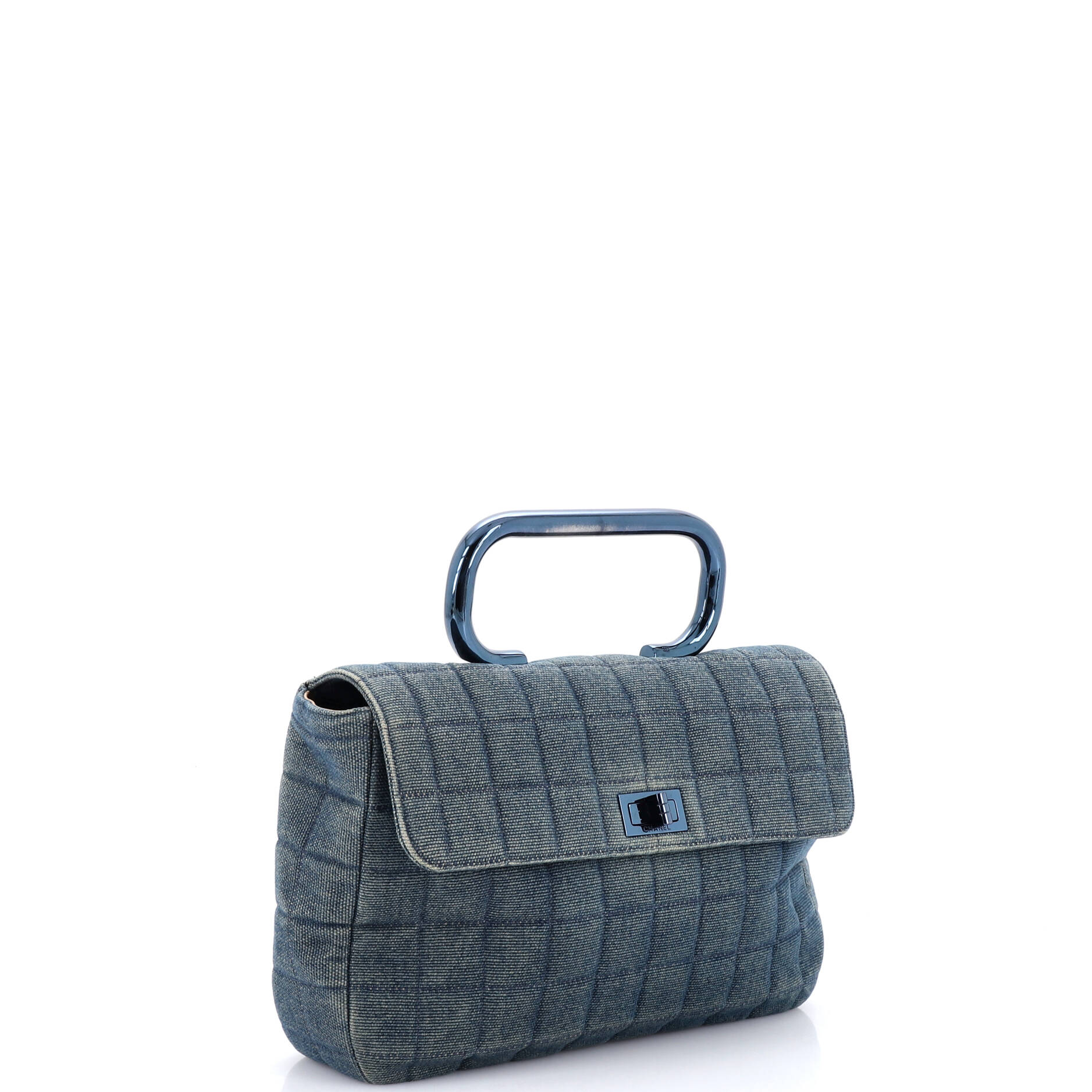 Chocolate Bar Mademoiselle Top Handle Bag Quilted Denim Medium - Image 2