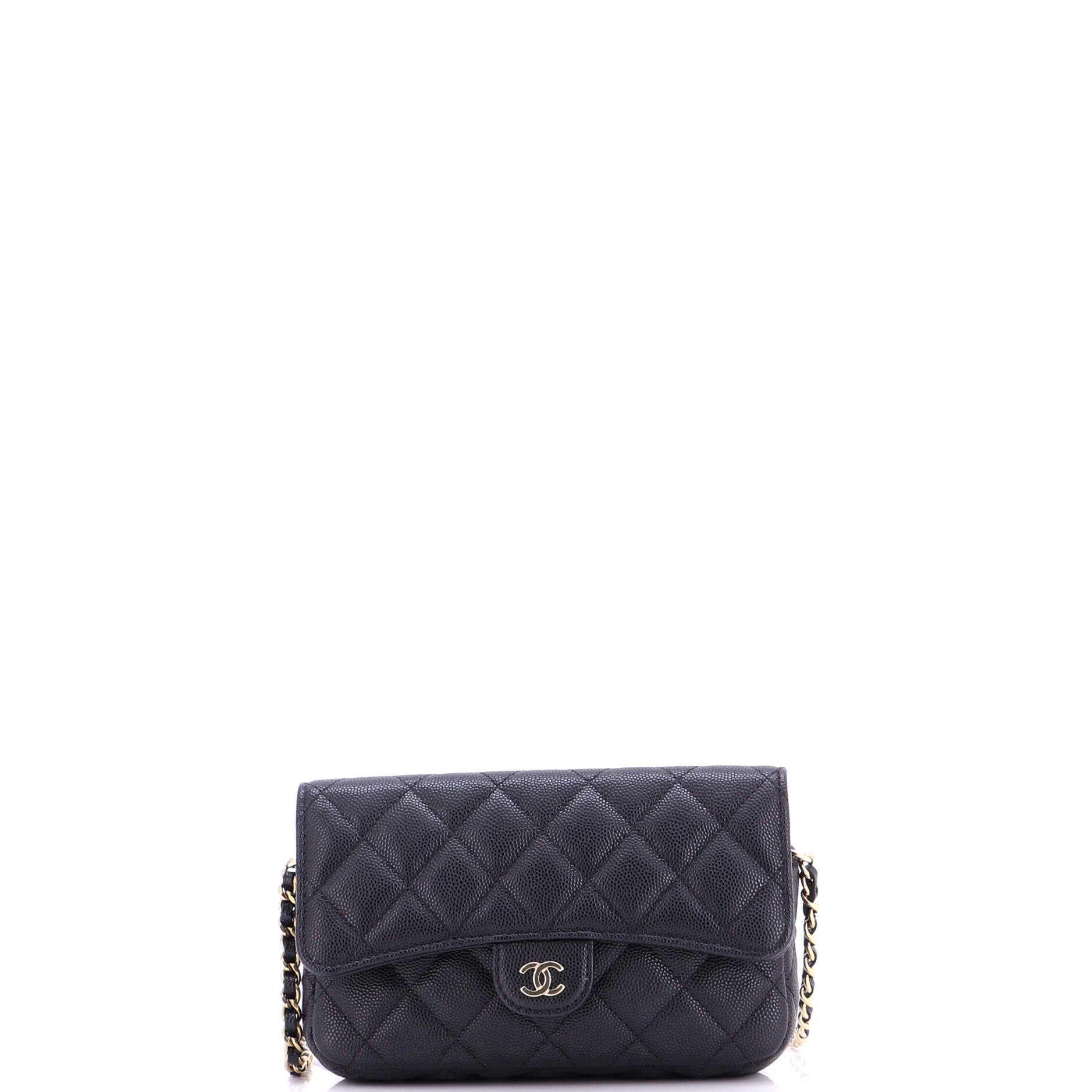 Classic Flap Phone Holder with Chain Quilted Caviar
