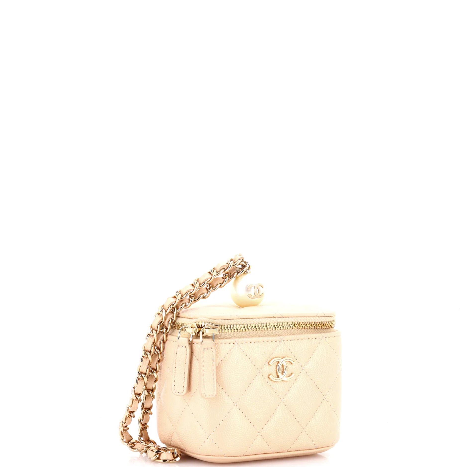 Classic Pearl Vanity Case with Chain Quilted Caviar Mini - Image 2
