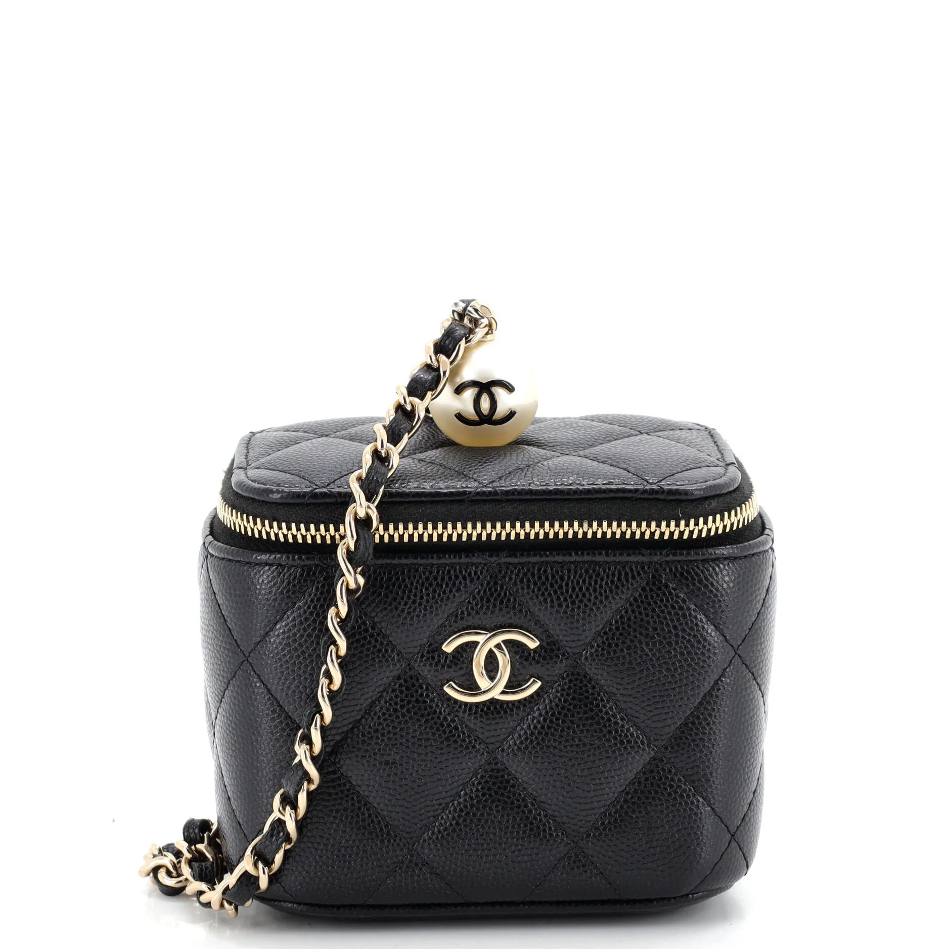 Classic Pearl Vanity Case with Chain Quilted Caviar Mini