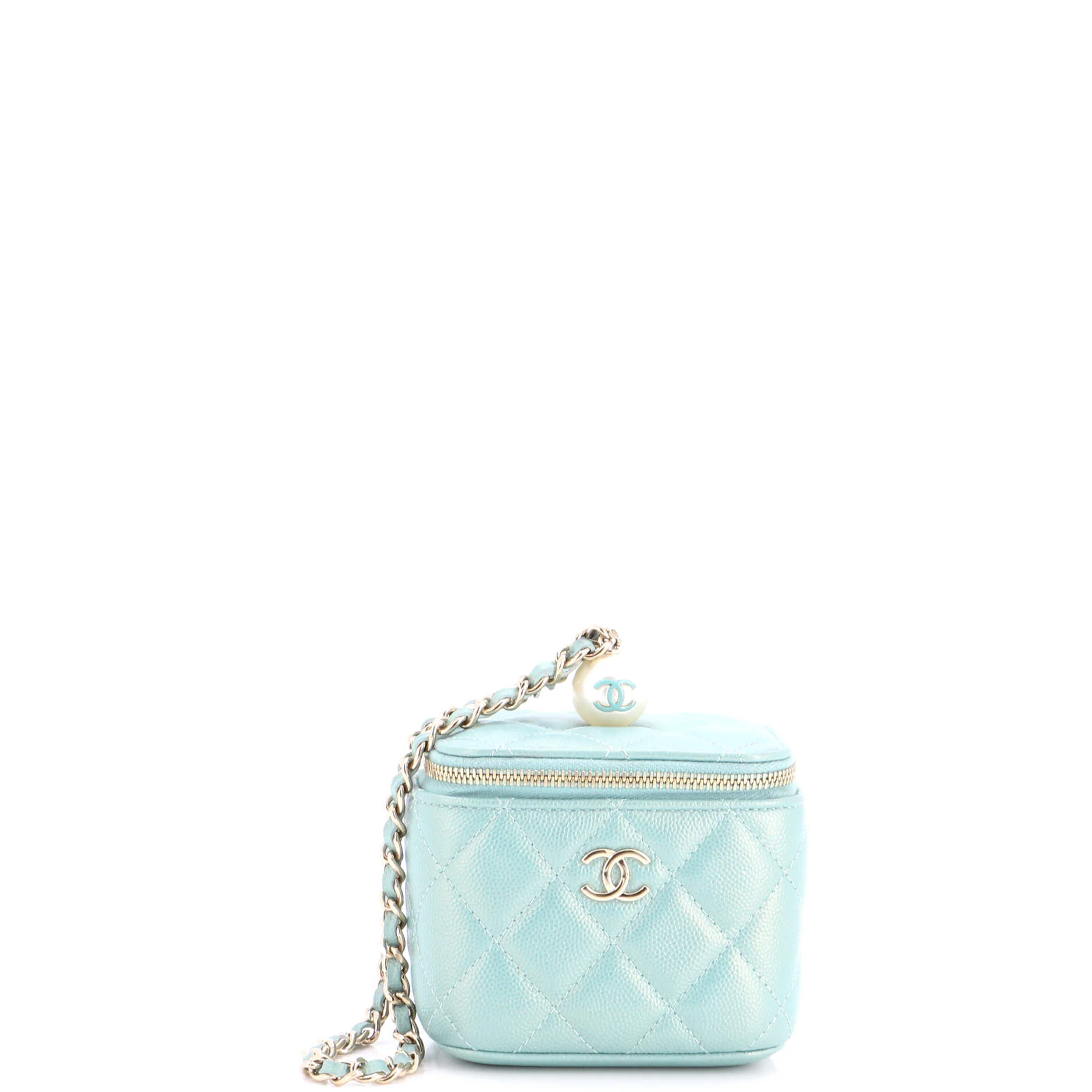 Classic Pearl Vanity Case with Chain Quilted Caviar Mini
