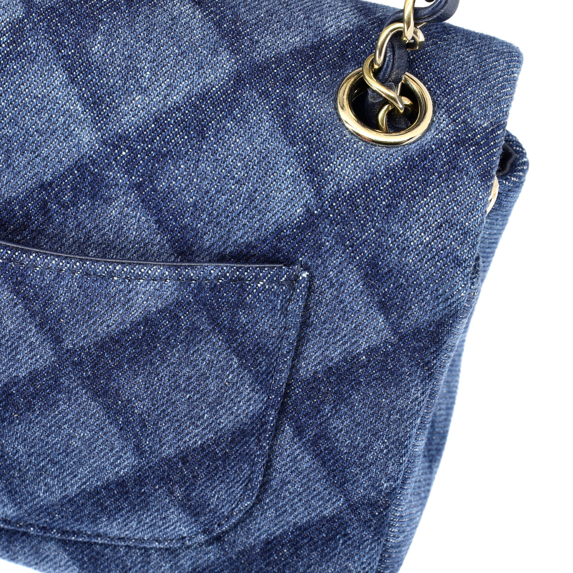Classic Single Flap Bag 3D Quilt Printed Denim Mini - Image 7