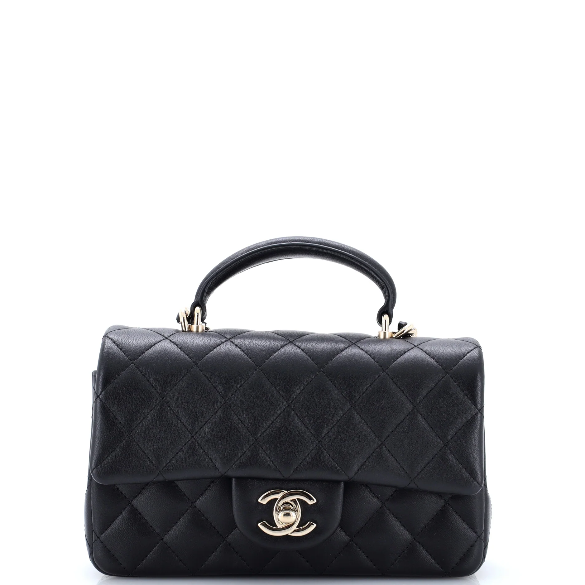 Classic Single Flap Top Handle Bag Quilted Lambskin Mini