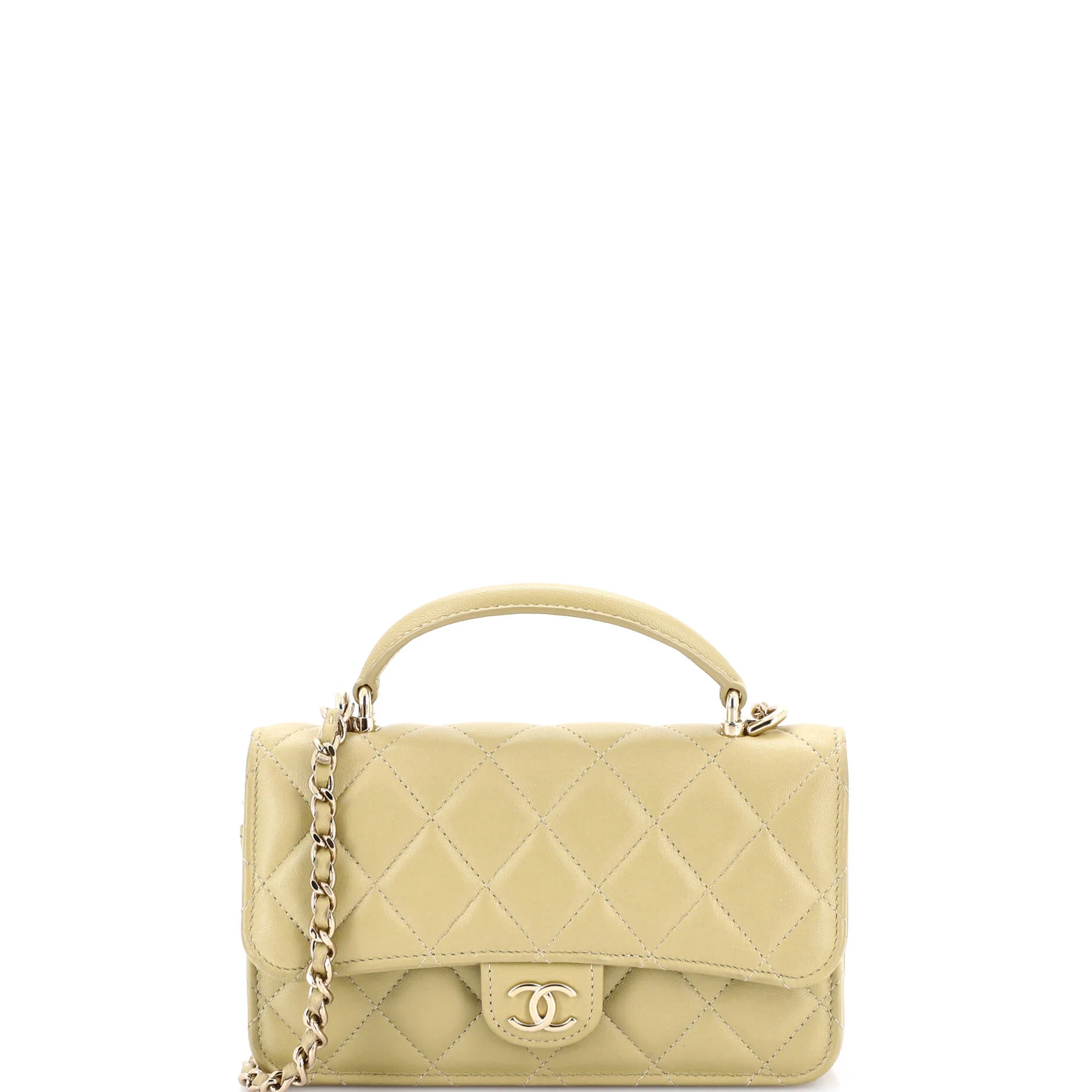 Classic Top Handle Flap Phone Holder with Chain Quilted Lambskin