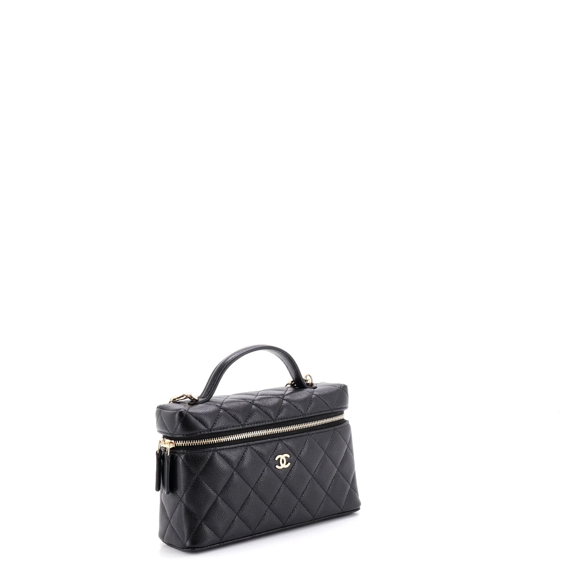 Classic Top Handle Slim Vanity Case with Chain Quilted Caviar Small - Image 2