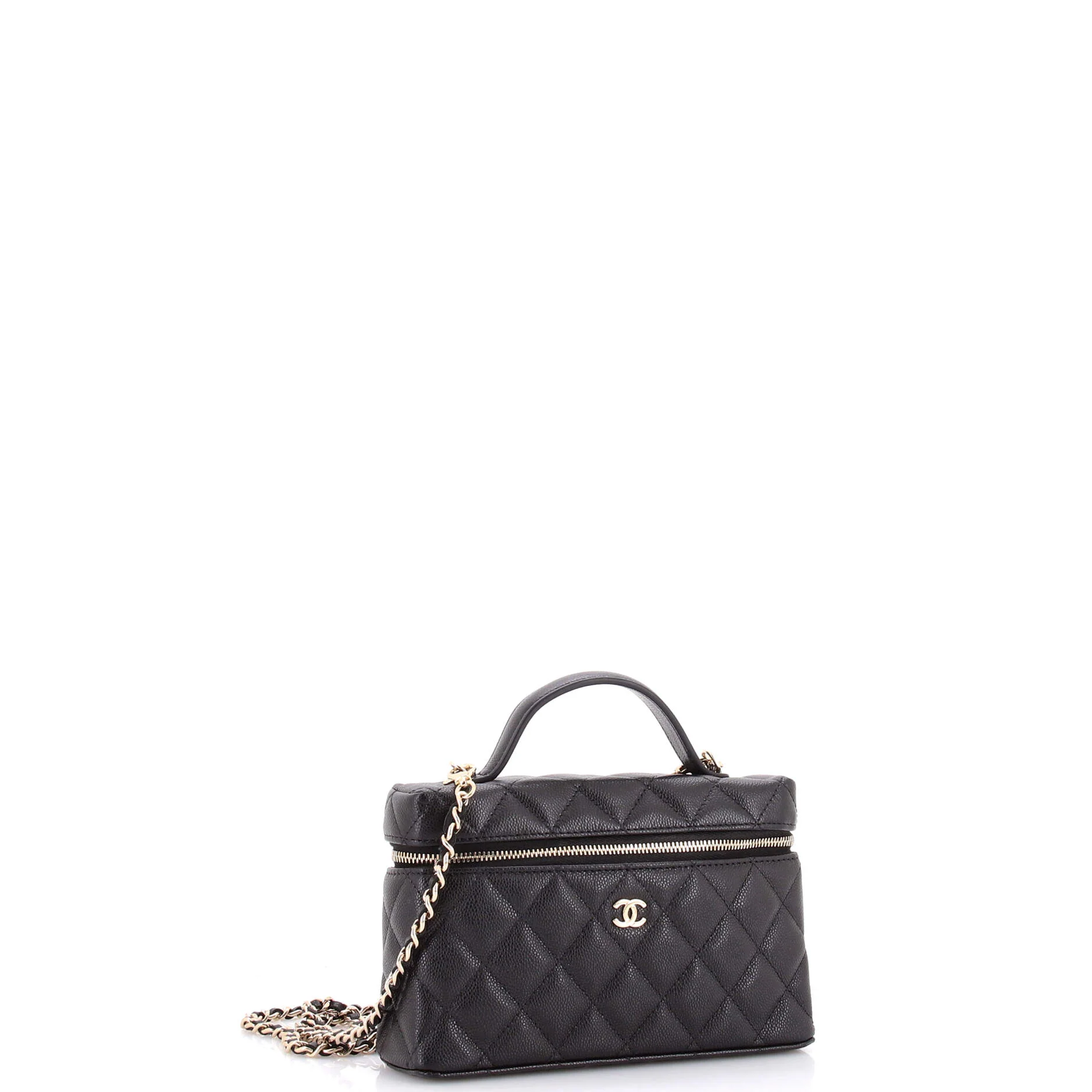Classic Top Handle Slim Vanity Case with Chain Quilted Caviar Small - Image 2