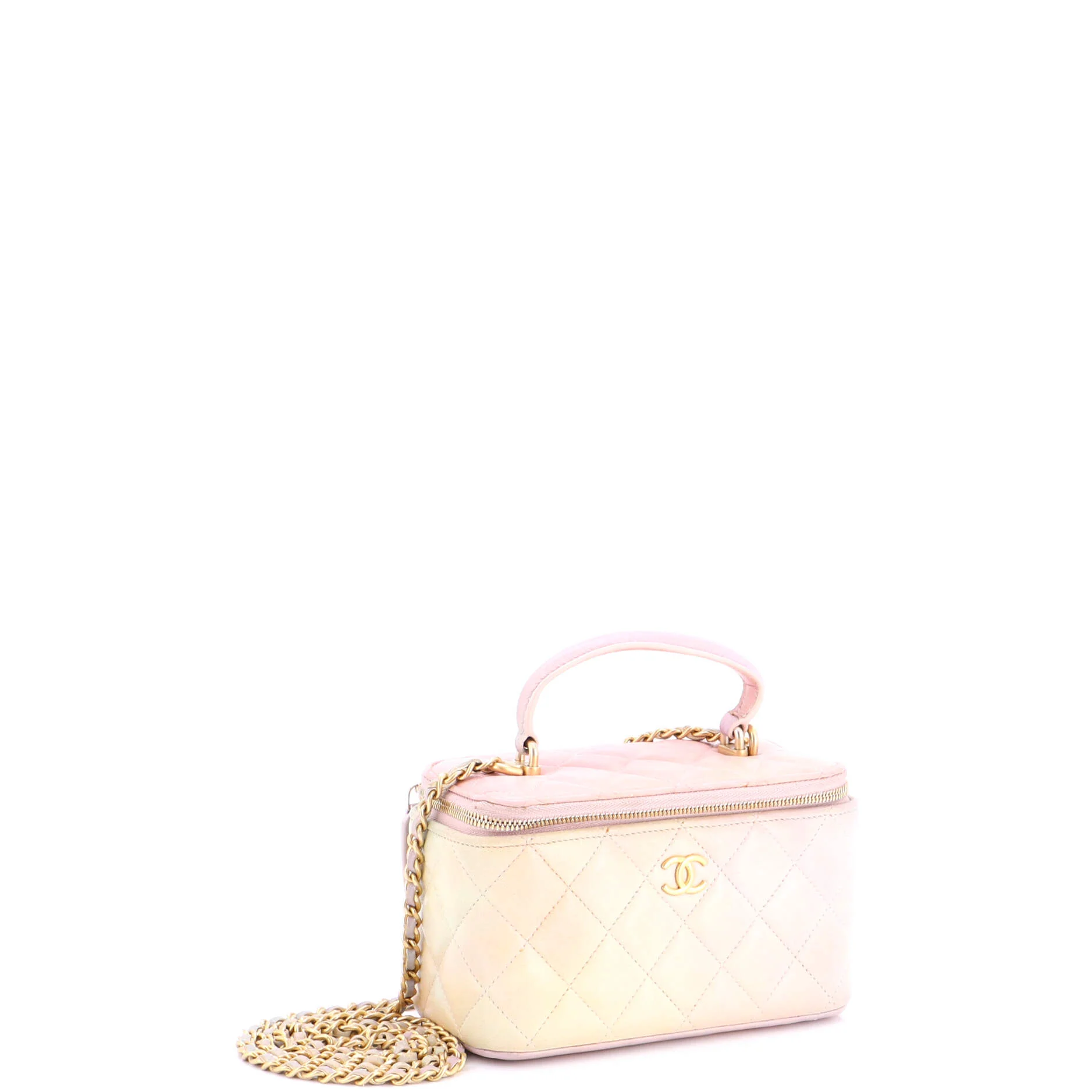 Classic Top Handle Vanity Case with Chain Quilted Iridescent Rainbow Lambskin Small - Image 2