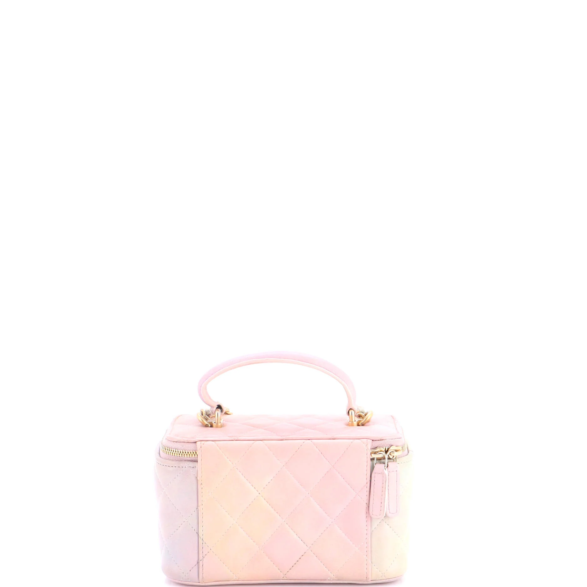 Classic Top Handle Vanity Case with Chain Quilted Iridescent Rainbow Lambskin Small - Image 3