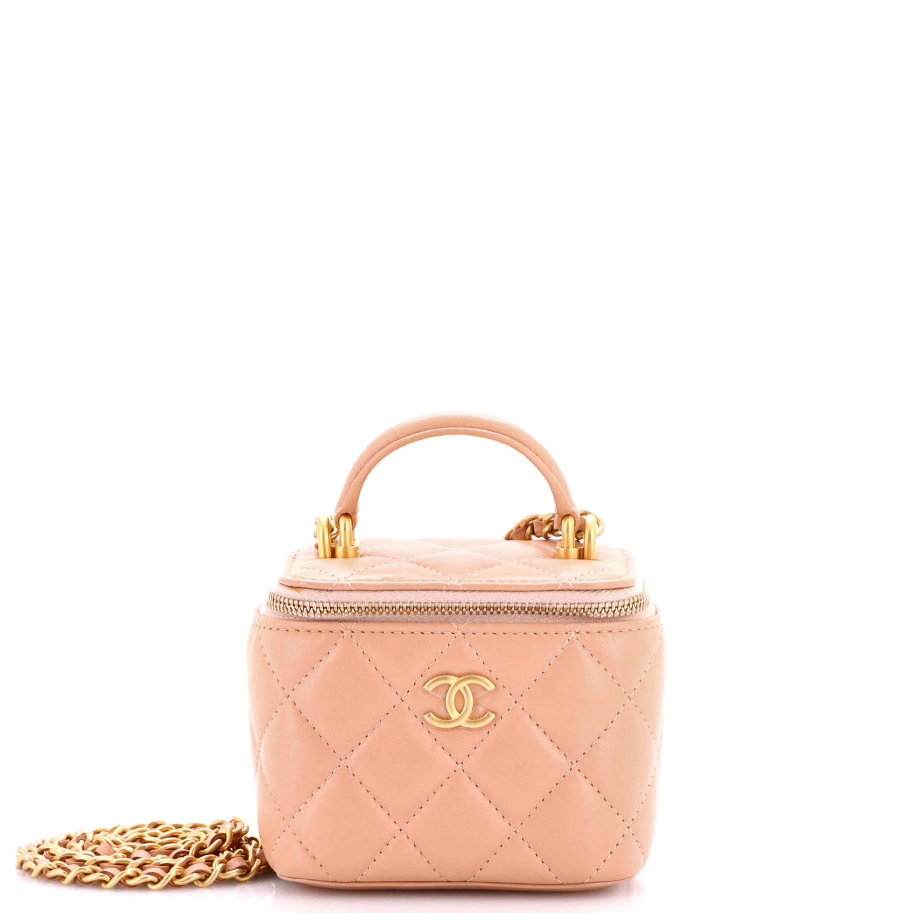 Classic Top Handle Vanity Case with Chain Quilted Lambskin Mini