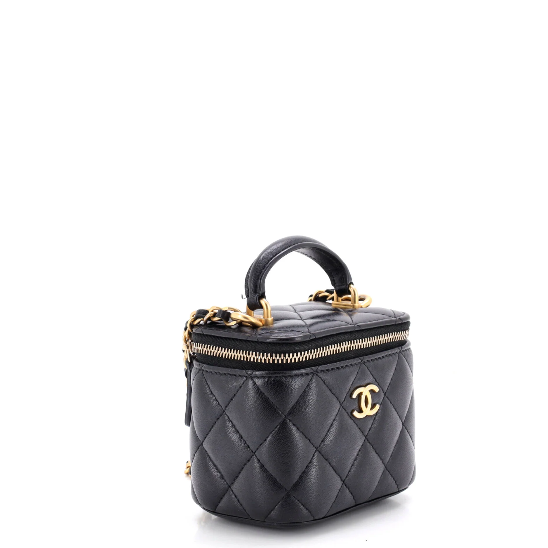 Classic Top Handle Vanity Case with Chain Quilted Lambskin Mini - Image 3