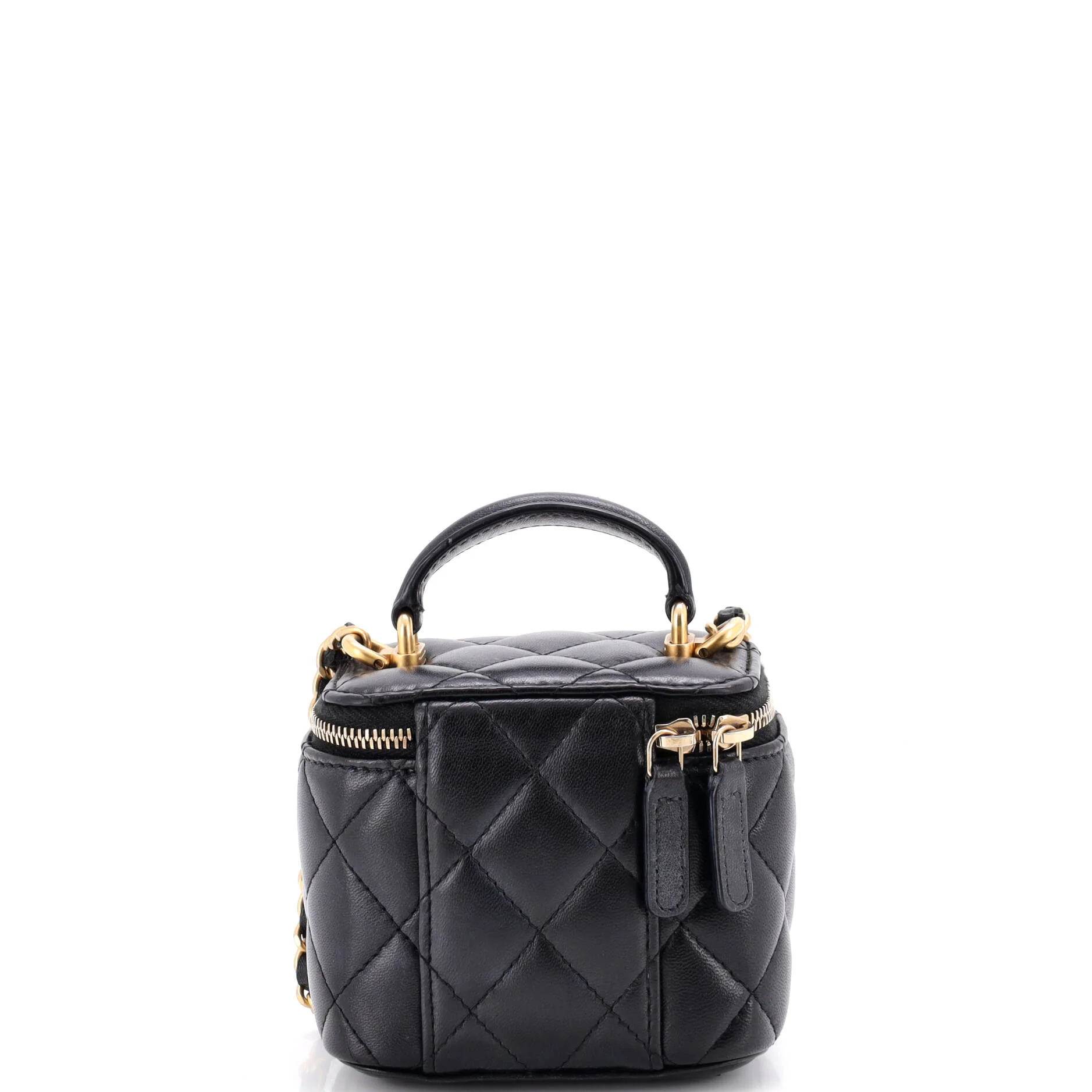 Classic Top Handle Vanity Case with Chain Quilted Lambskin Mini - Image 4
