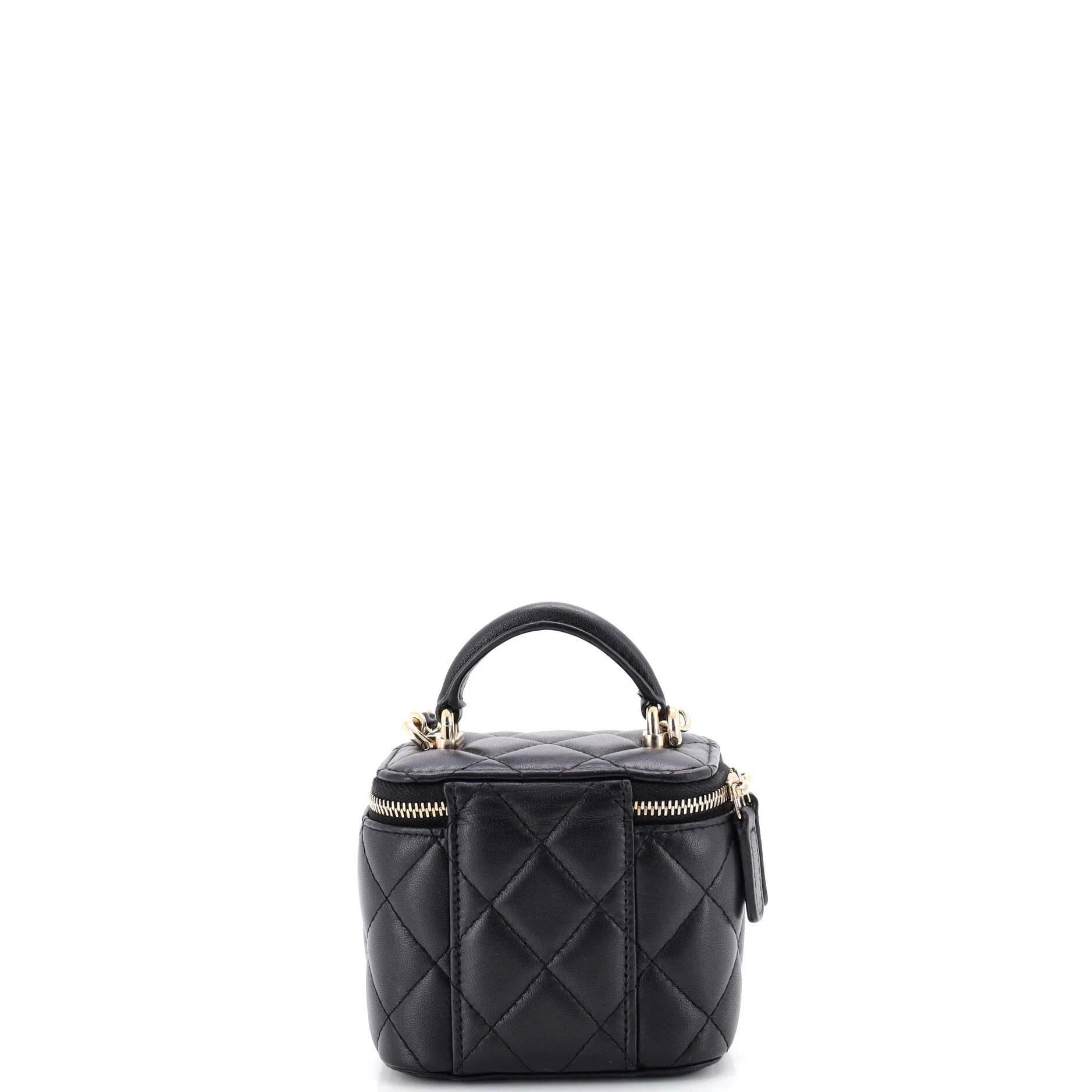 Classic Top Handle Vanity Case with Chain Quilted Lambskin Mini - Image 3