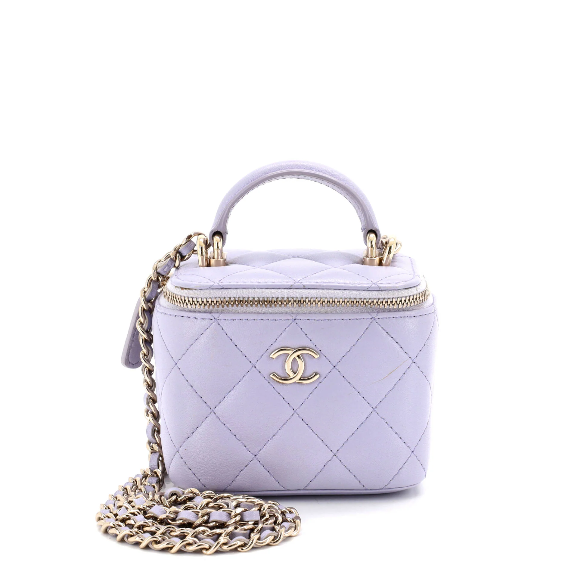 Classic Top Handle Vanity Case with Chain Quilted Lambskin Mini