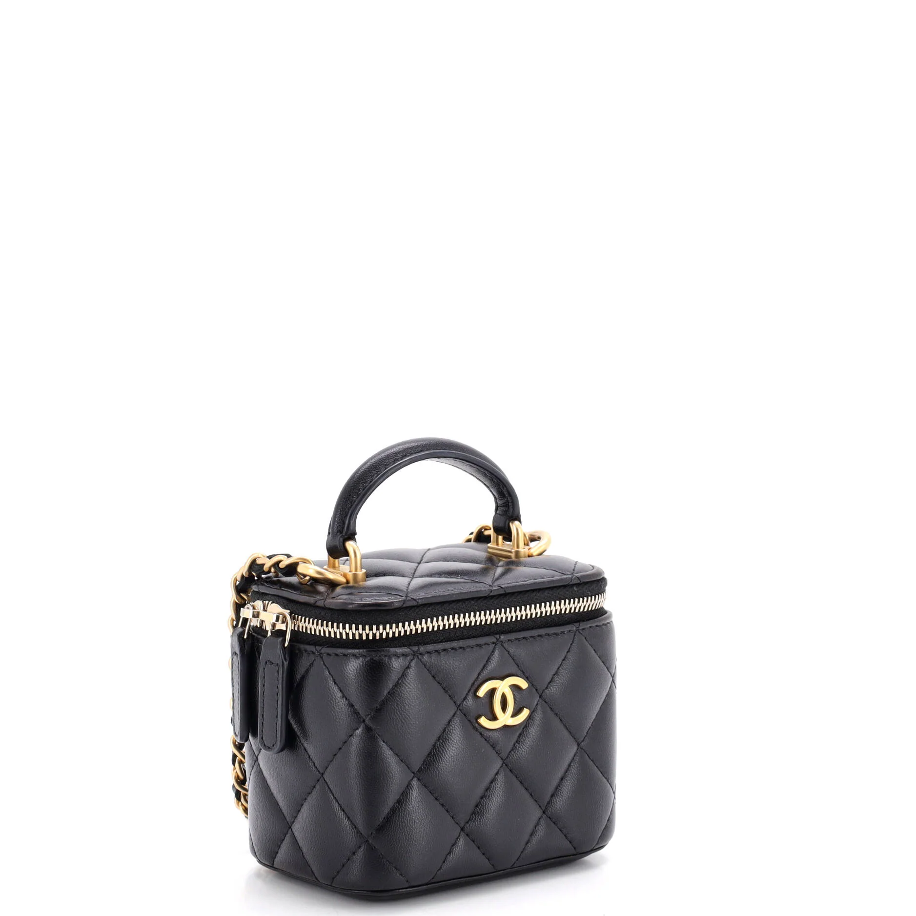 Classic Top Handle Vanity Case with Chain Quilted Lambskin Mini - Image 2