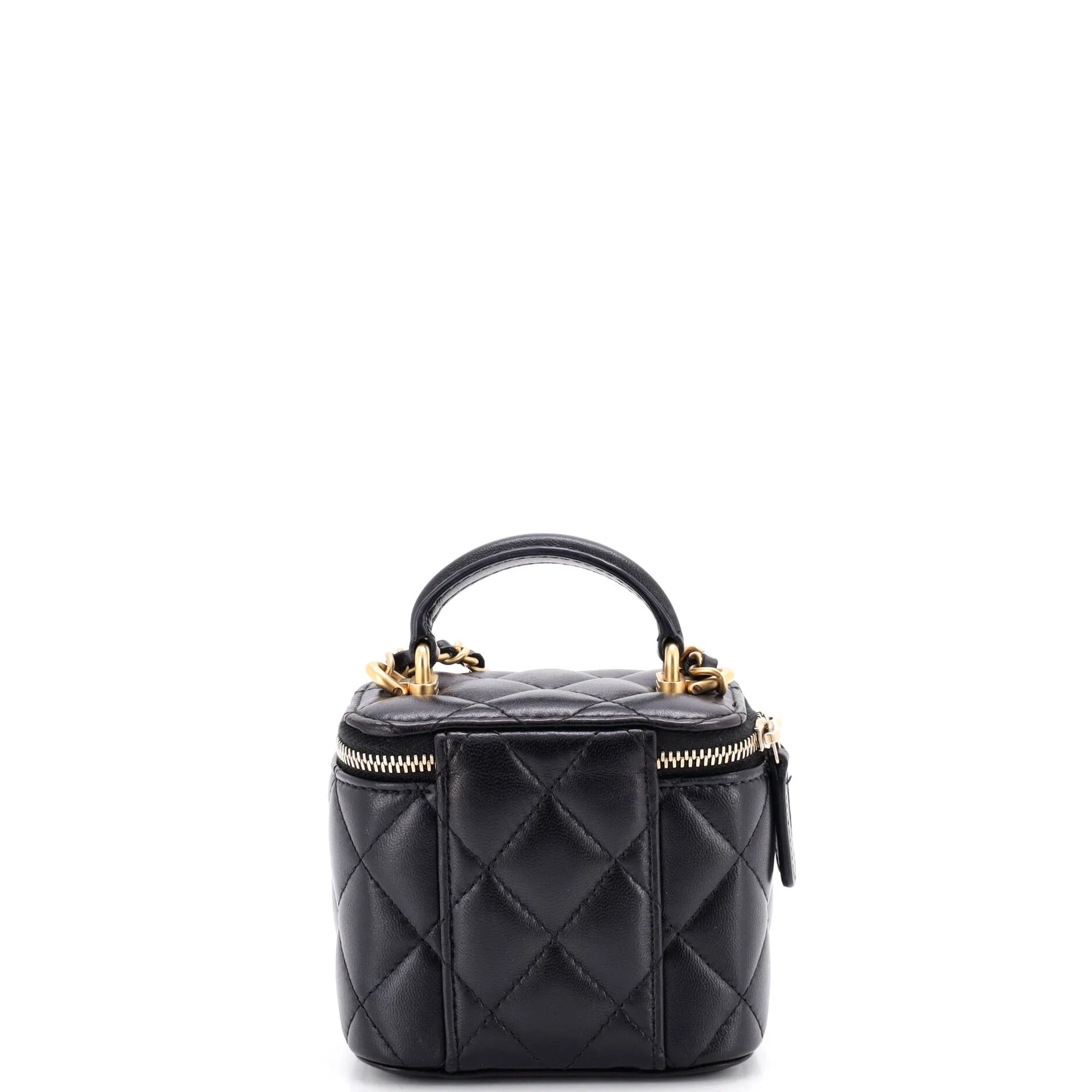 Classic Top Handle Vanity Case with Chain Quilted Lambskin Mini - Image 3