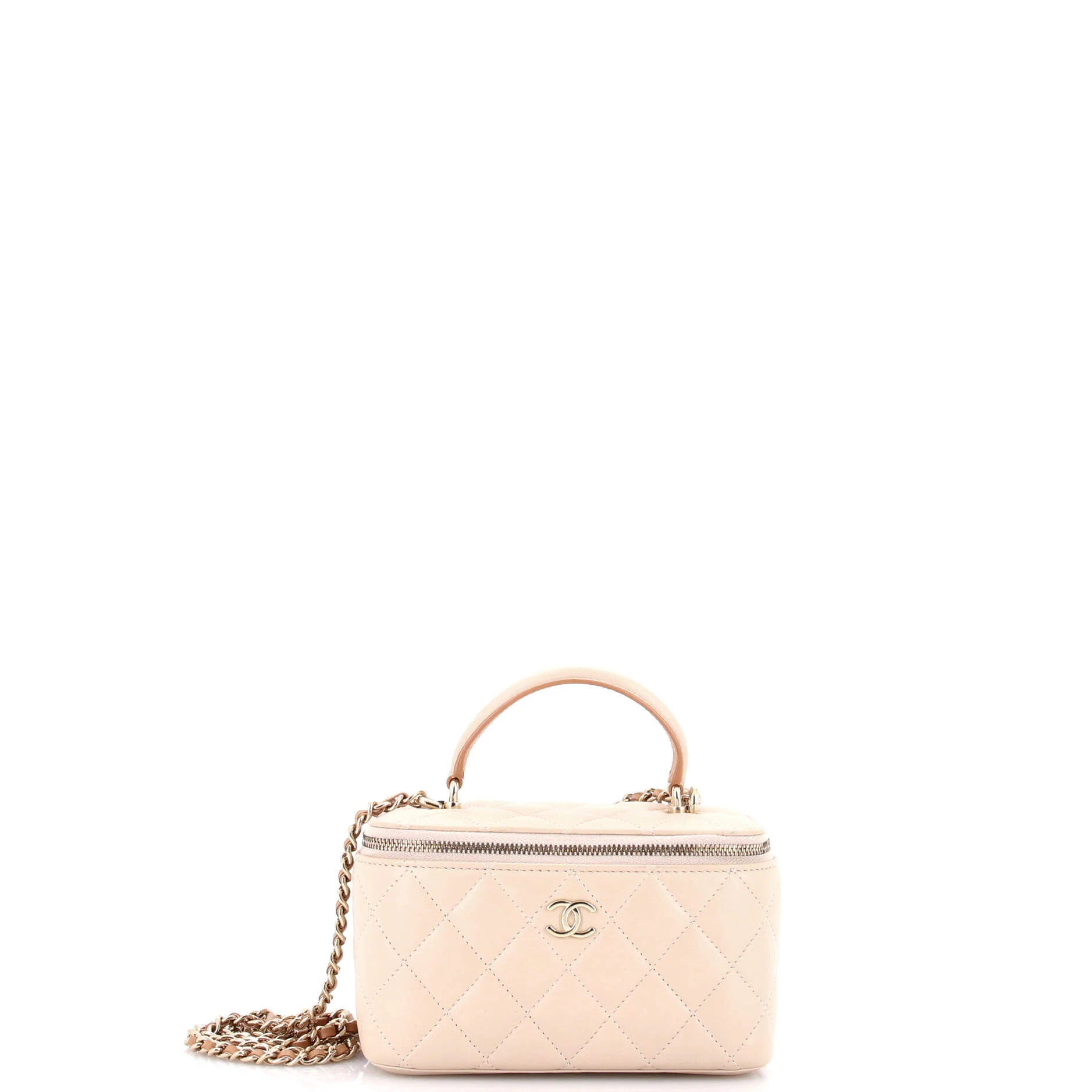 Classic Top Handle Vanity Case with Chain Quilted Lambskin Small