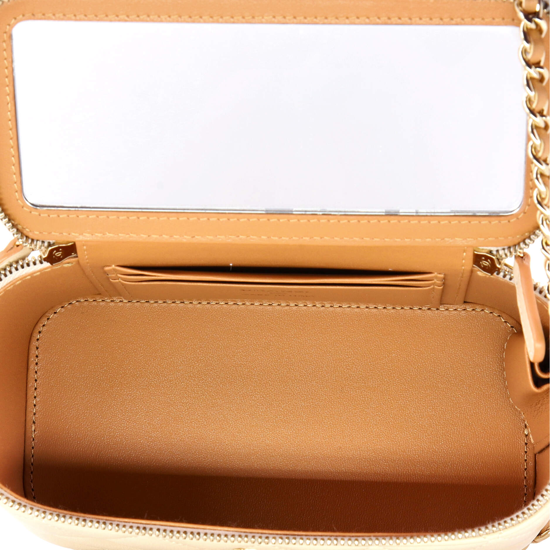 Classic Top Handle Vanity Case with Chain Quilted Lambskin Small - Image 5