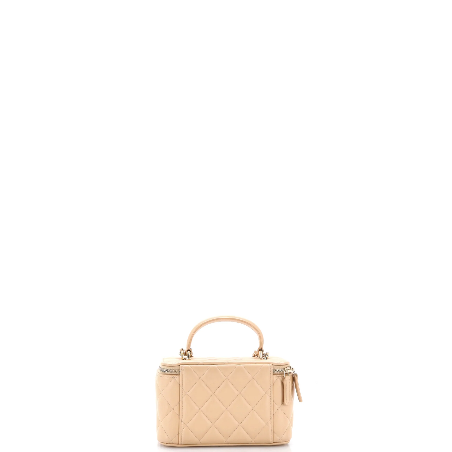Classic Top Handle Vanity Case with Chain Quilted Lambskin Small - Image 3