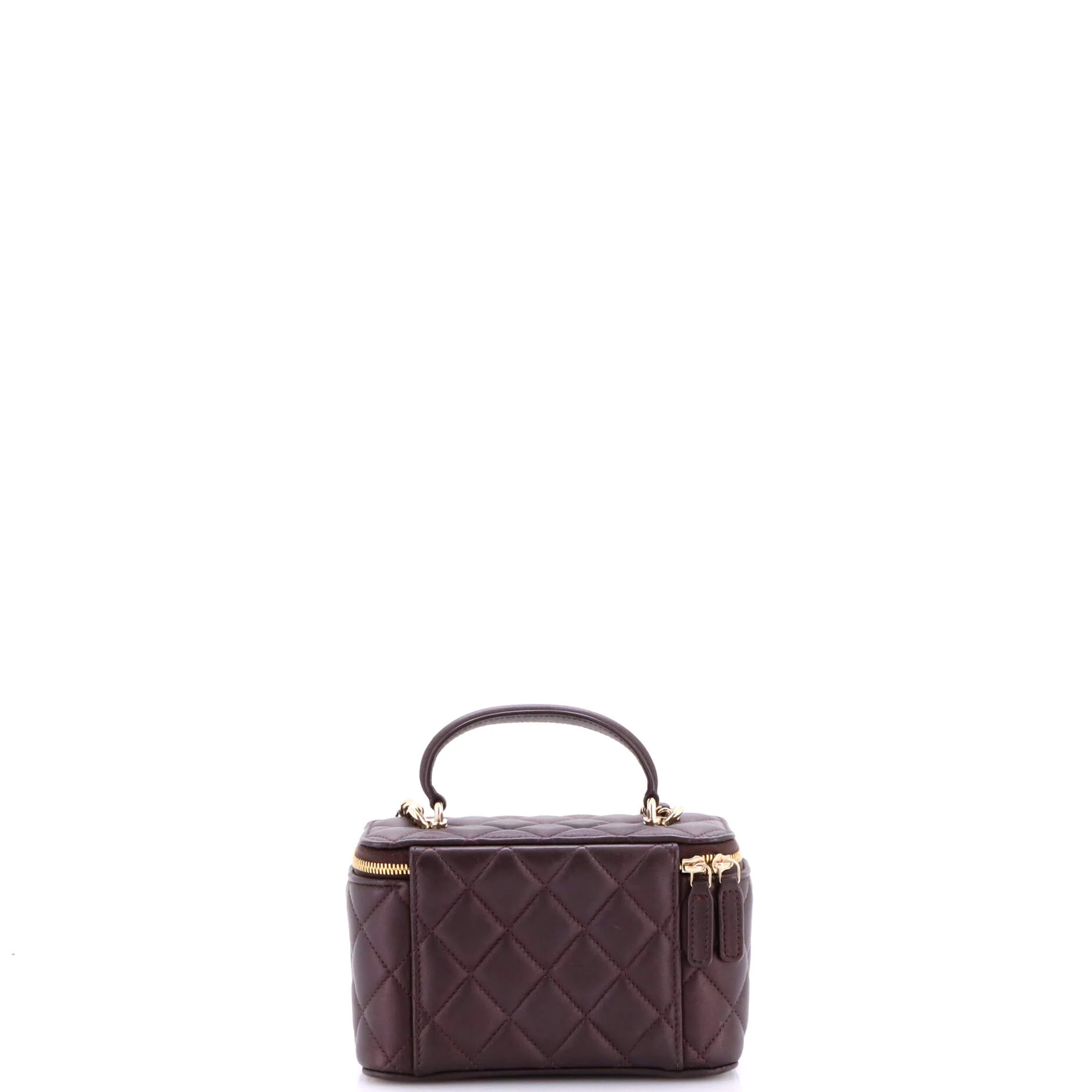 Classic Top Handle Vanity Case with Chain Quilted Lambskin Small - Image 3