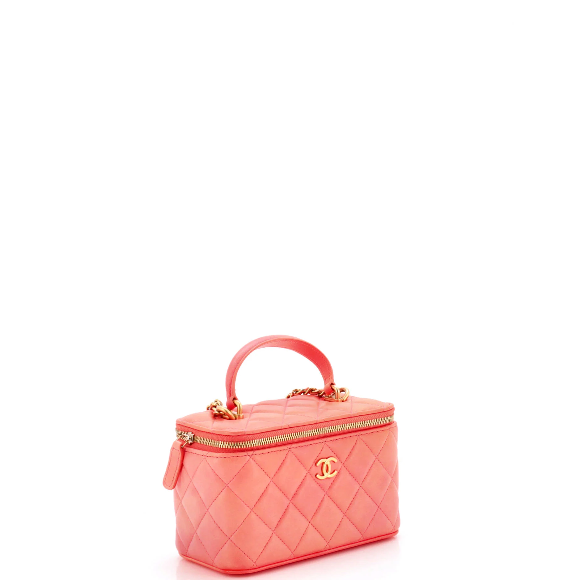 Classic Top Handle Vanity Case with Chain Quilted Lambskin Small - Image 2