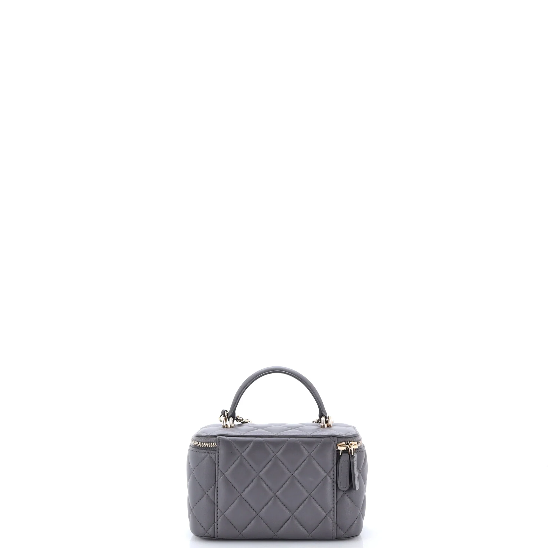 Classic Top Handle Vanity Case with Chain Quilted Lambskin Small - Image 3