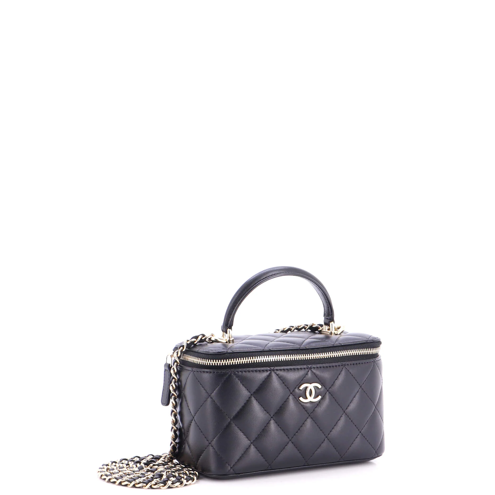 Classic Top Handle Vanity Case with Chain Quilted Lambskin Small - Image 2