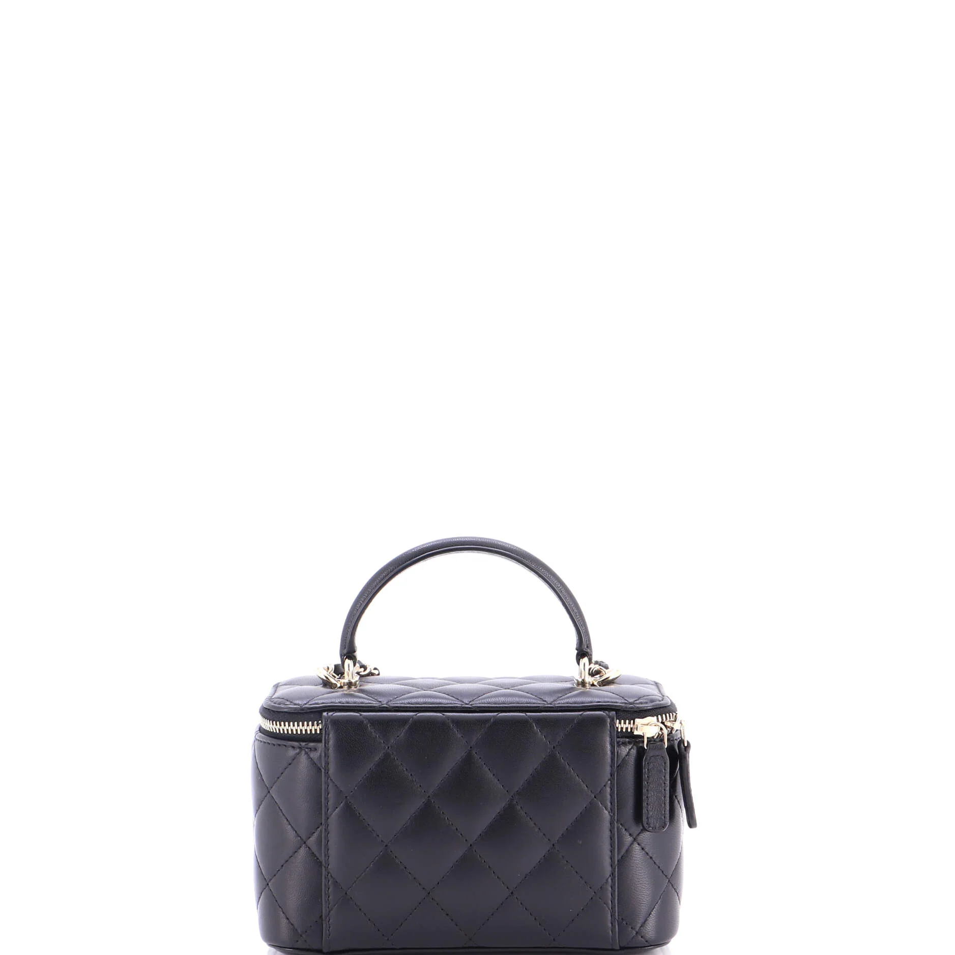 Classic Top Handle Vanity Case with Chain Quilted Lambskin Small - Image 3