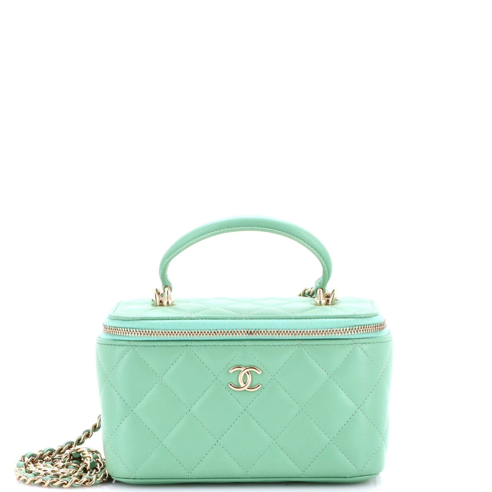 Classic Top Handle Vanity Case with Chain Quilted Lambskin Small