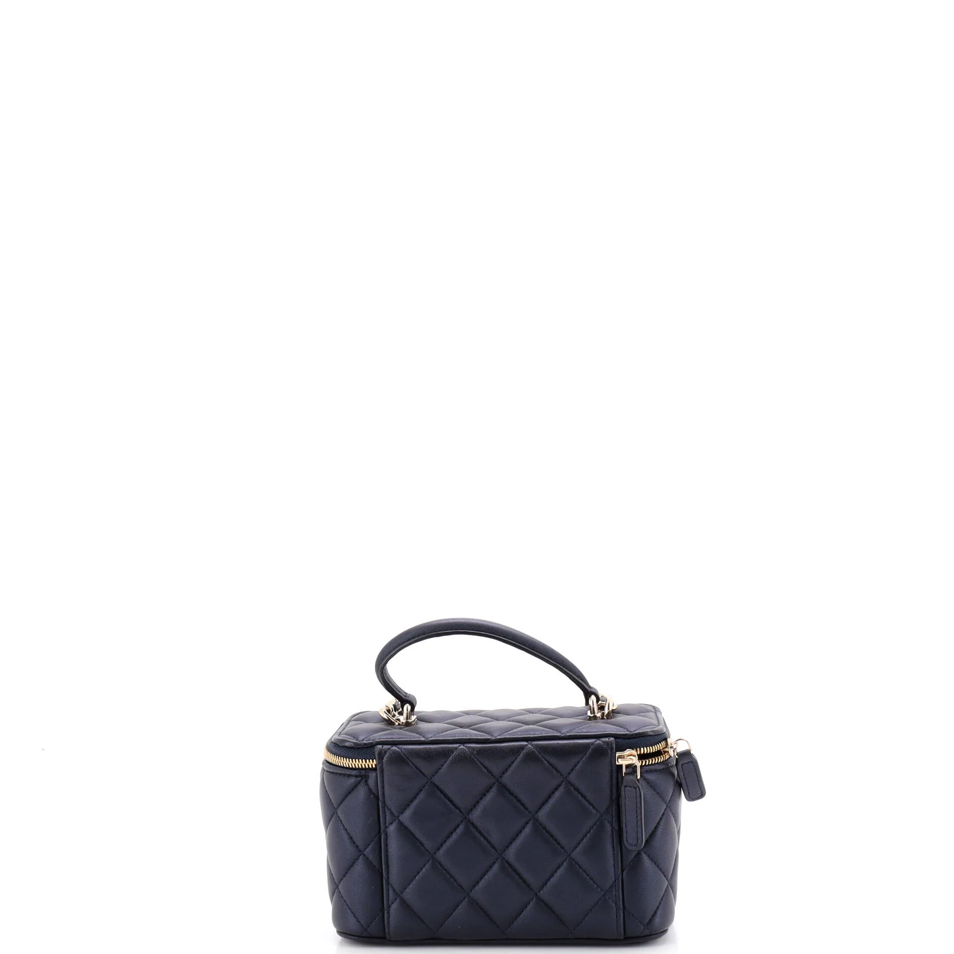 Classic Top Handle Vanity Case with Chain Quilted Lambskin Small - Image 3