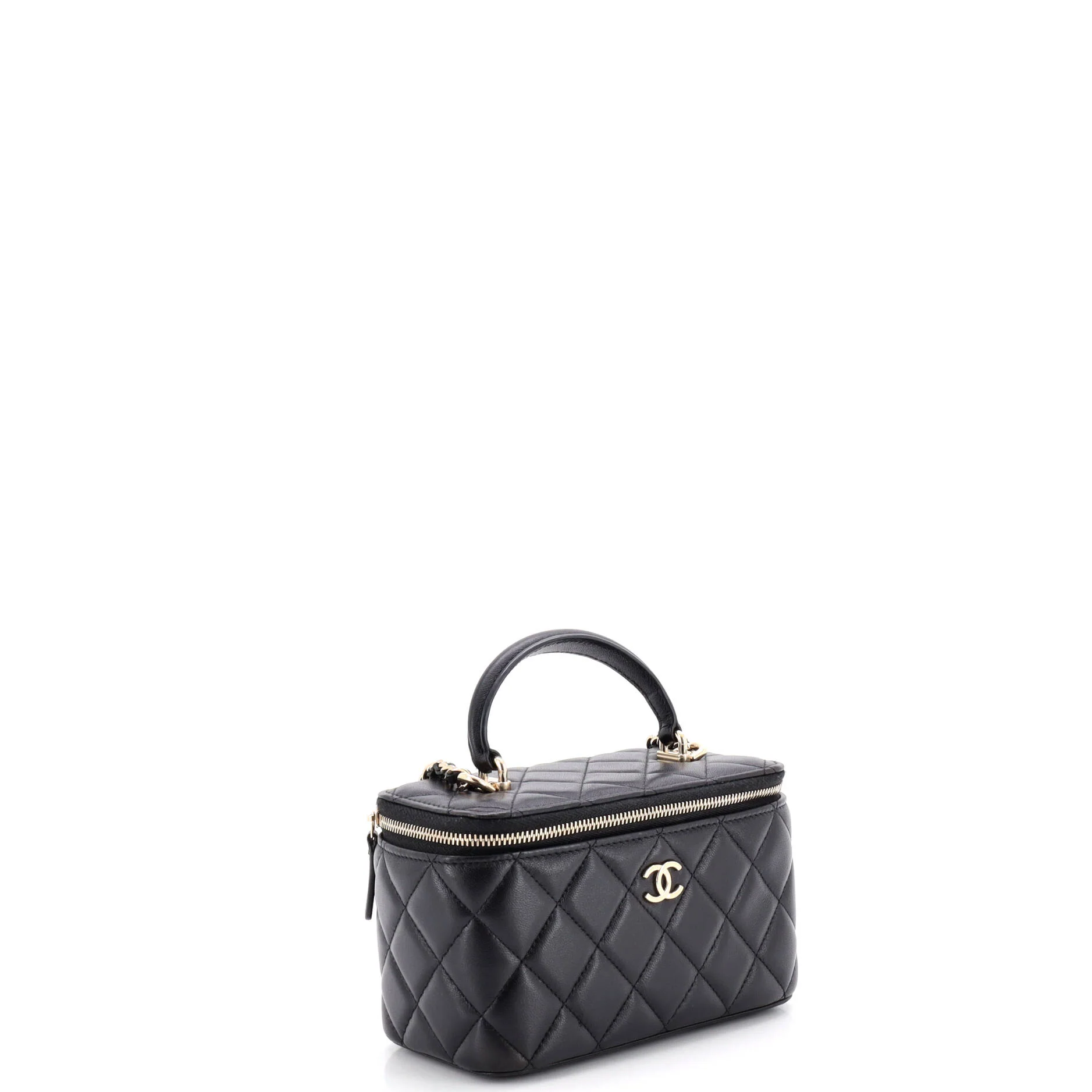 Classic Top Handle Vanity Case with Chain Quilted Lambskin Small - Image 2
