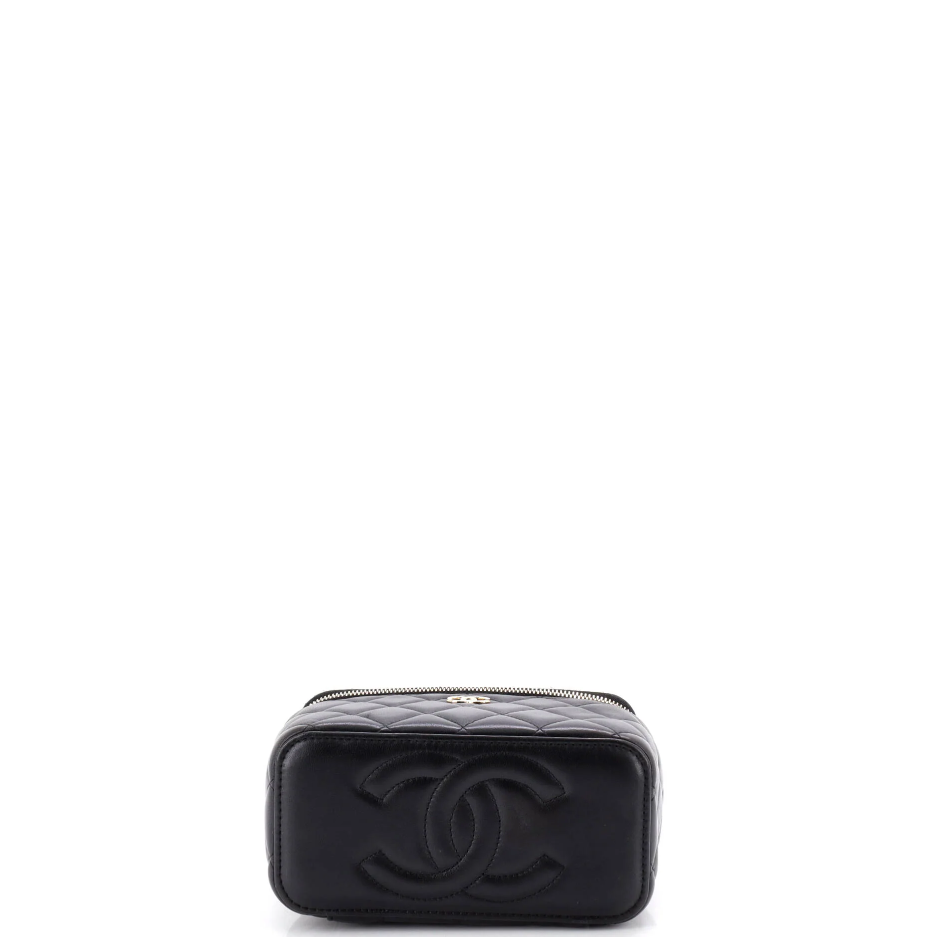 Classic Top Handle Vanity Case with Chain Quilted Lambskin Small - Image 4