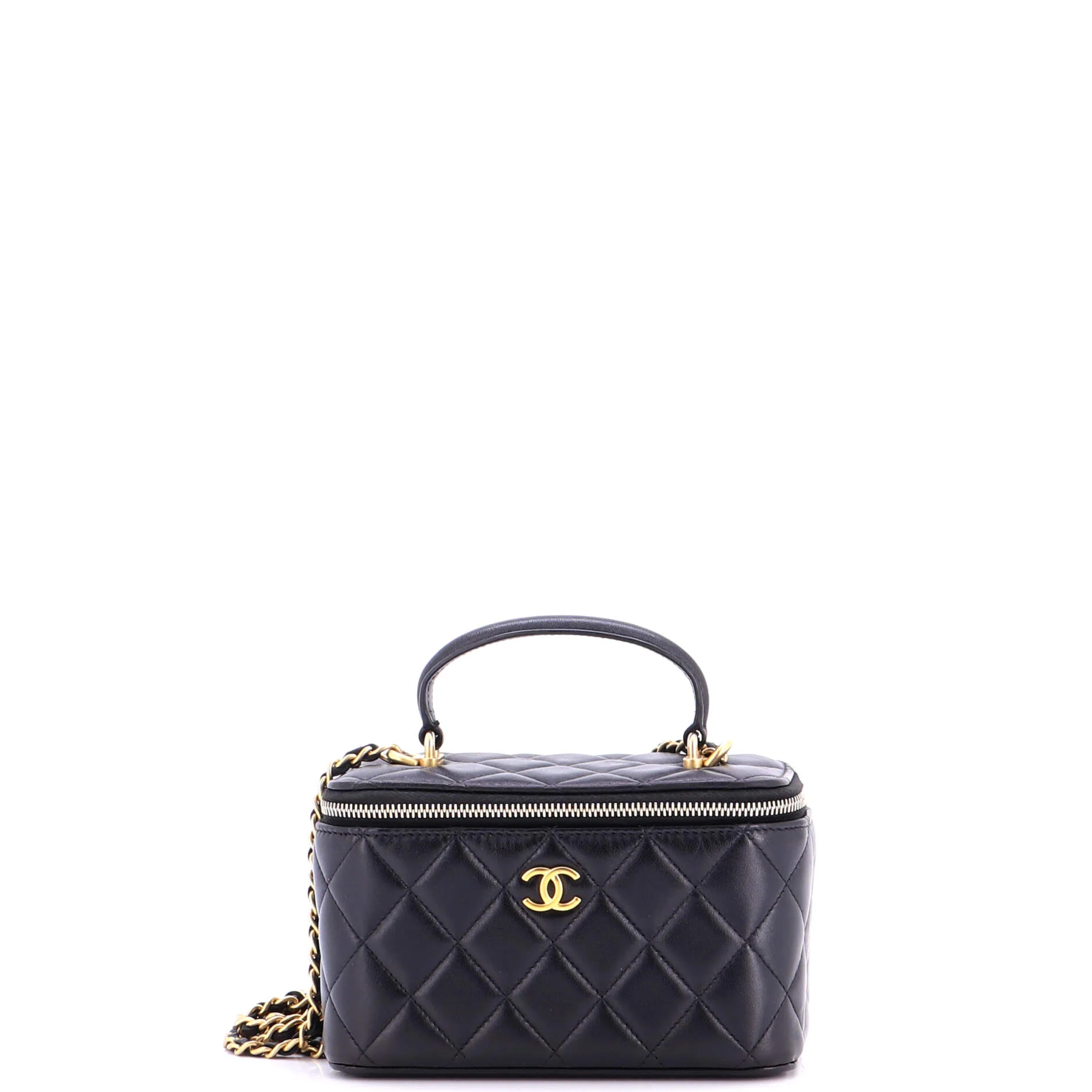 Classic Top Handle Vanity Case with Chain Quilted Lambskin Small - Image 2