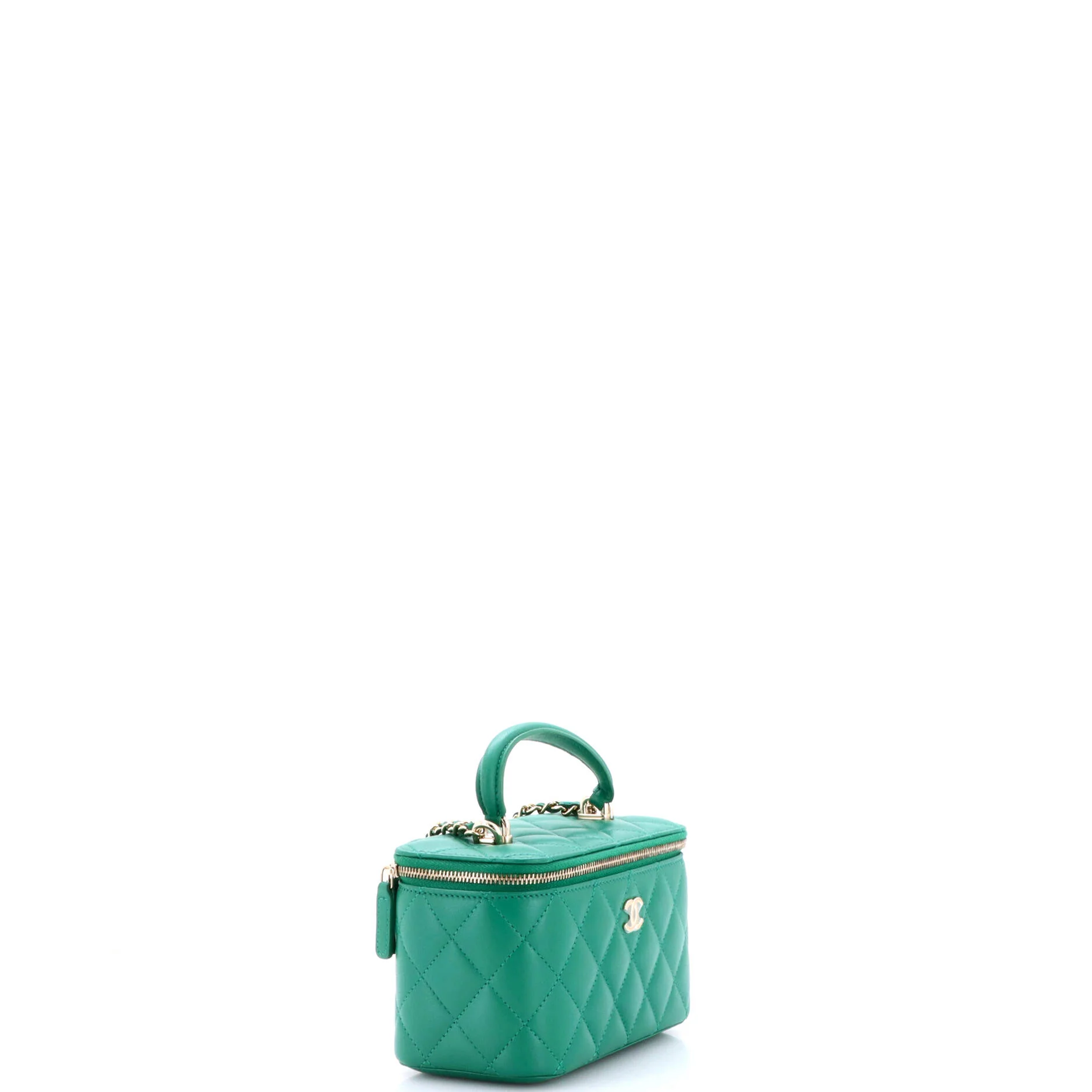 Classic Top Handle Vanity Case with Chain Quilted Lambskin Small - Image 2