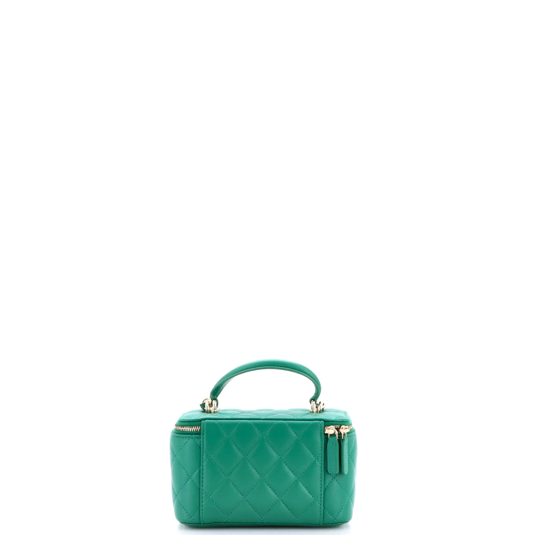 Classic Top Handle Vanity Case with Chain Quilted Lambskin Small - Image 3