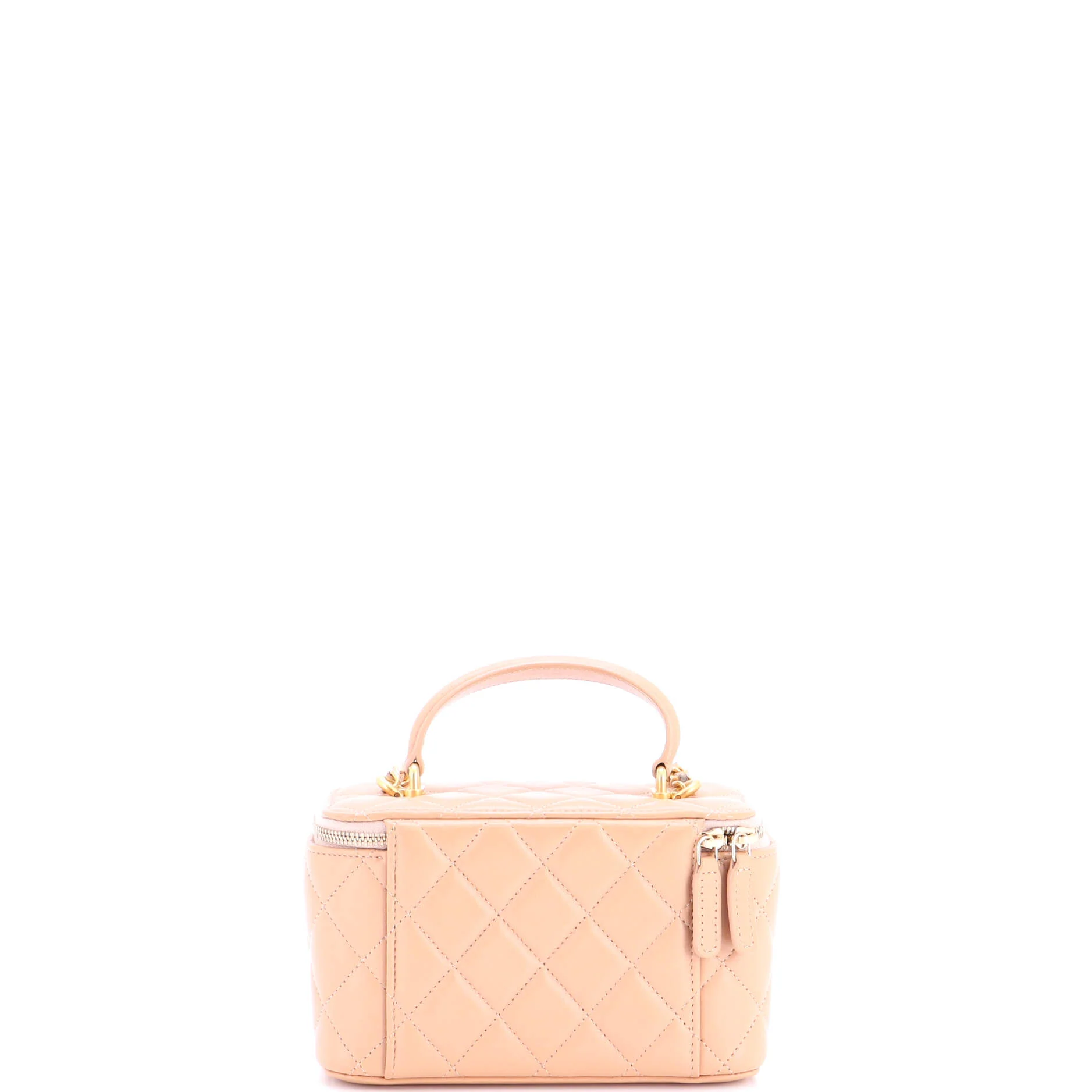 Classic Top Handle Vanity Case with Chain Quilted Lambskin Small - Image 4
