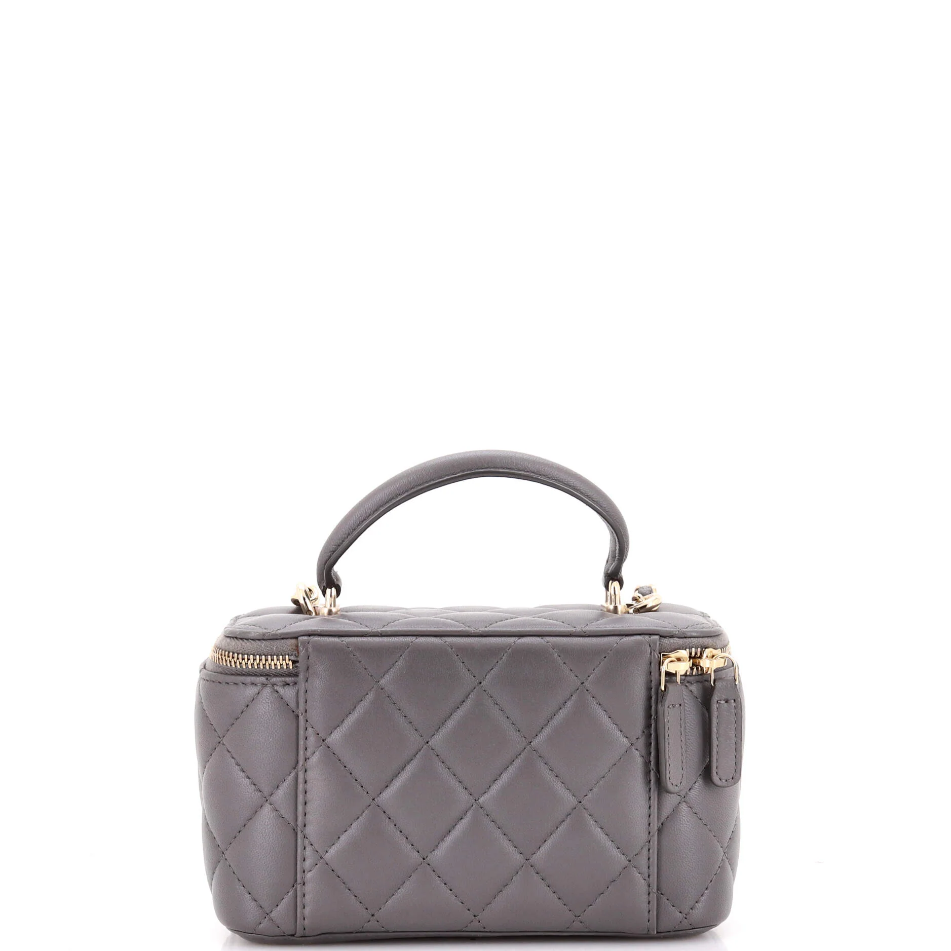 Classic Top Handle Vanity Case with Chain Quilted Lambskin Small - Image 3