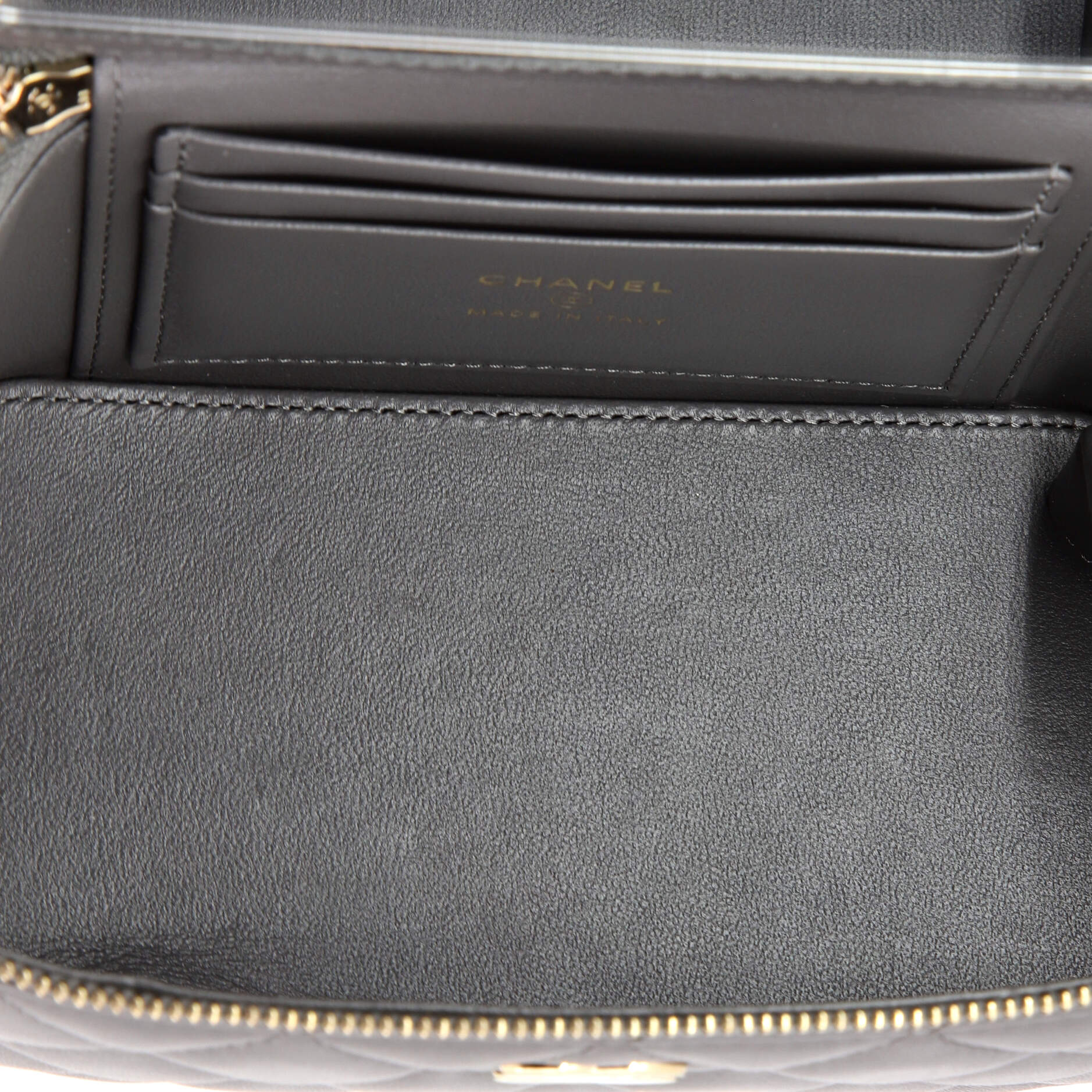 Classic Top Handle Vanity Case with Chain Quilted Lambskin Small - Image 5