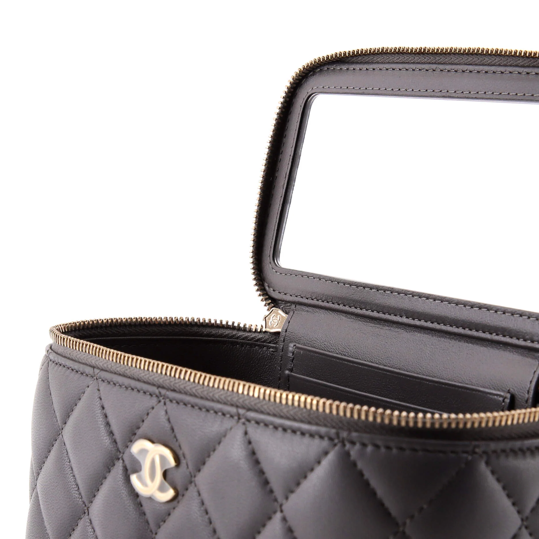Classic Top Handle Vanity Case with Chain Quilted Lambskin Small - Image 6