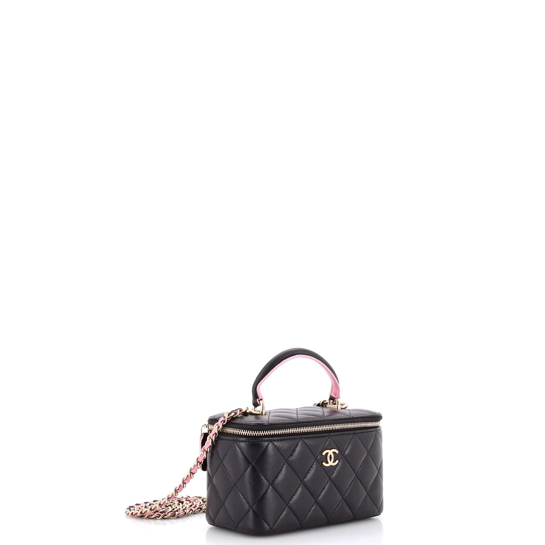 Classic Top Handle Vanity Case with Chain Quilted Lambskin Small - Image 2