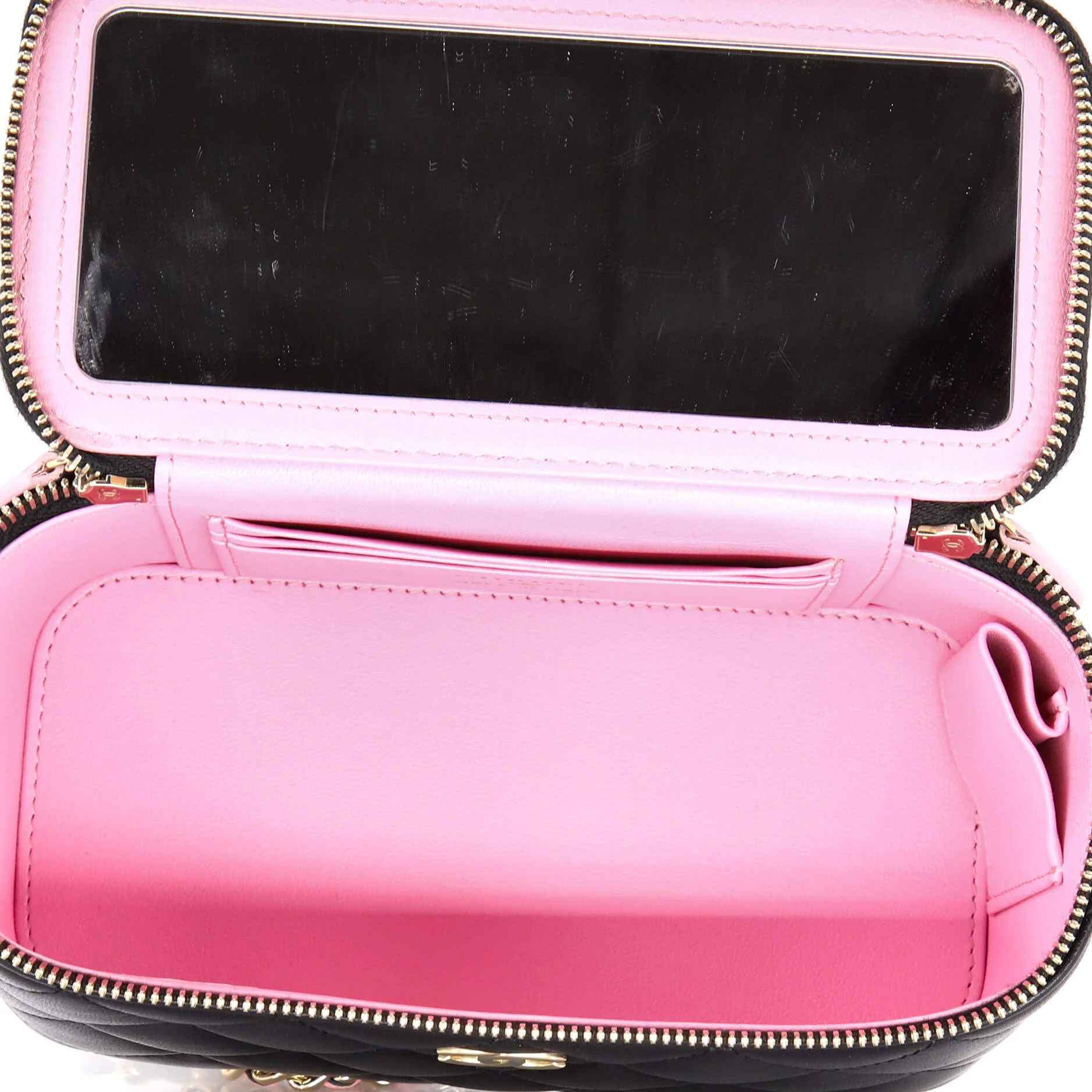 Classic Top Handle Vanity Case with Chain Quilted Lambskin Small - Image 5