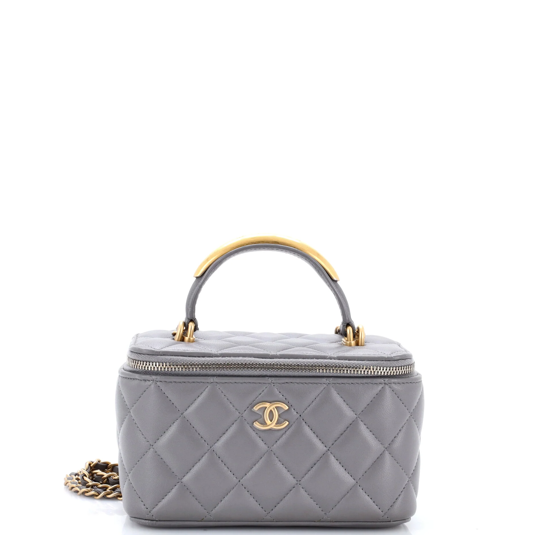 Classic Top Handle Vanity Case with Chain Quilted Lambskin Small