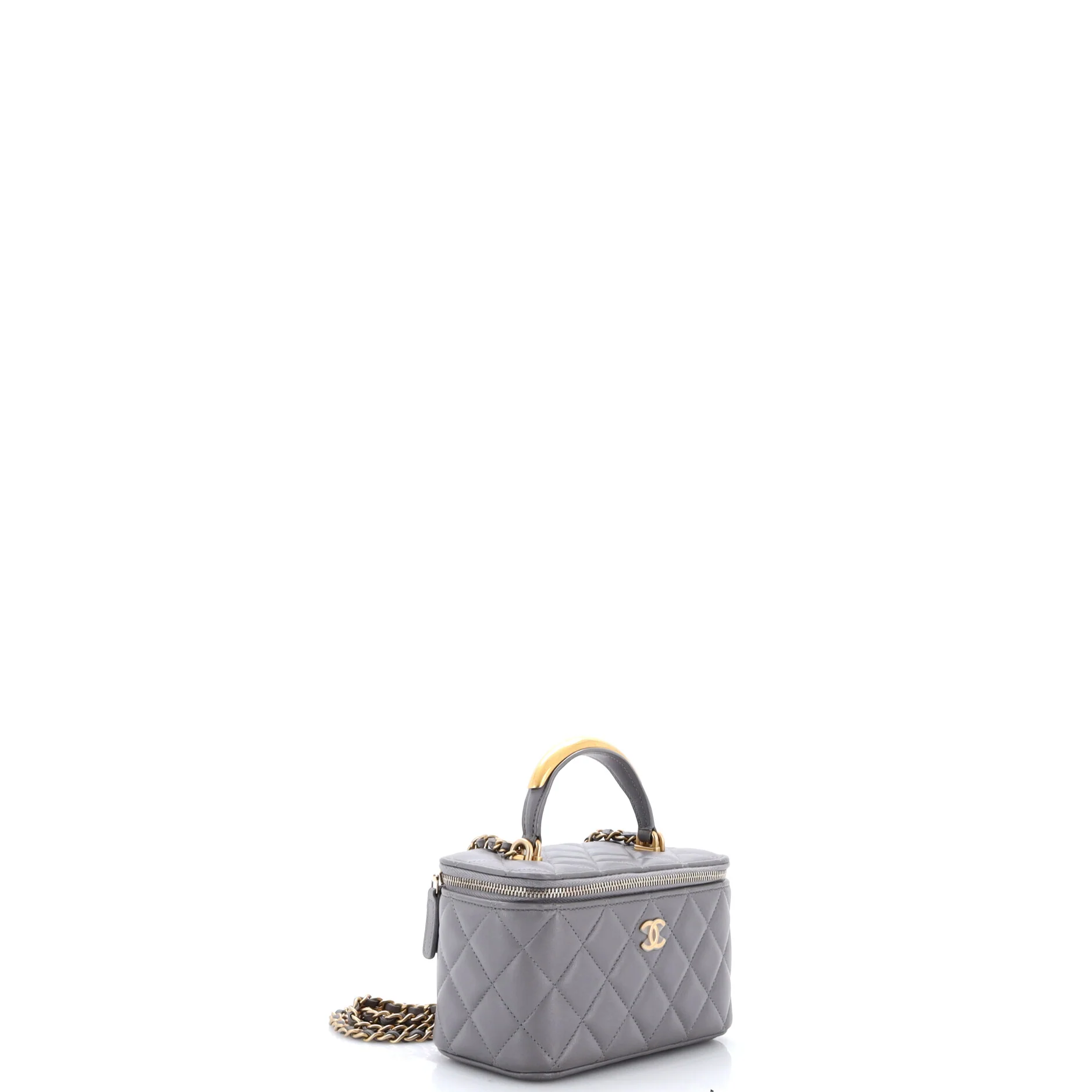 Classic Top Handle Vanity Case with Chain Quilted Lambskin Small - Image 2