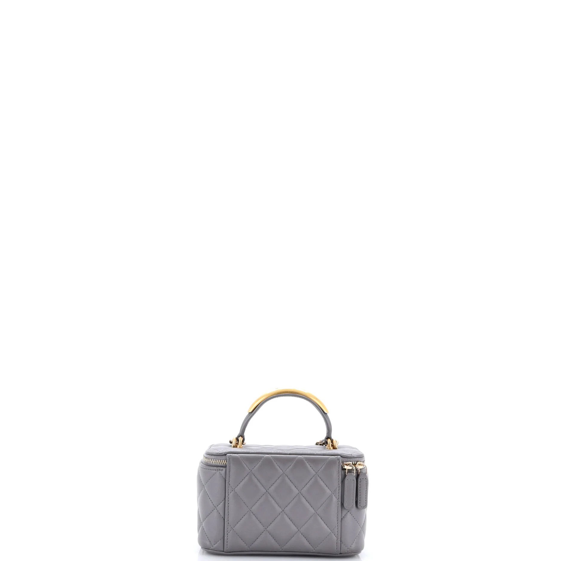 Classic Top Handle Vanity Case with Chain Quilted Lambskin Small - Image 3